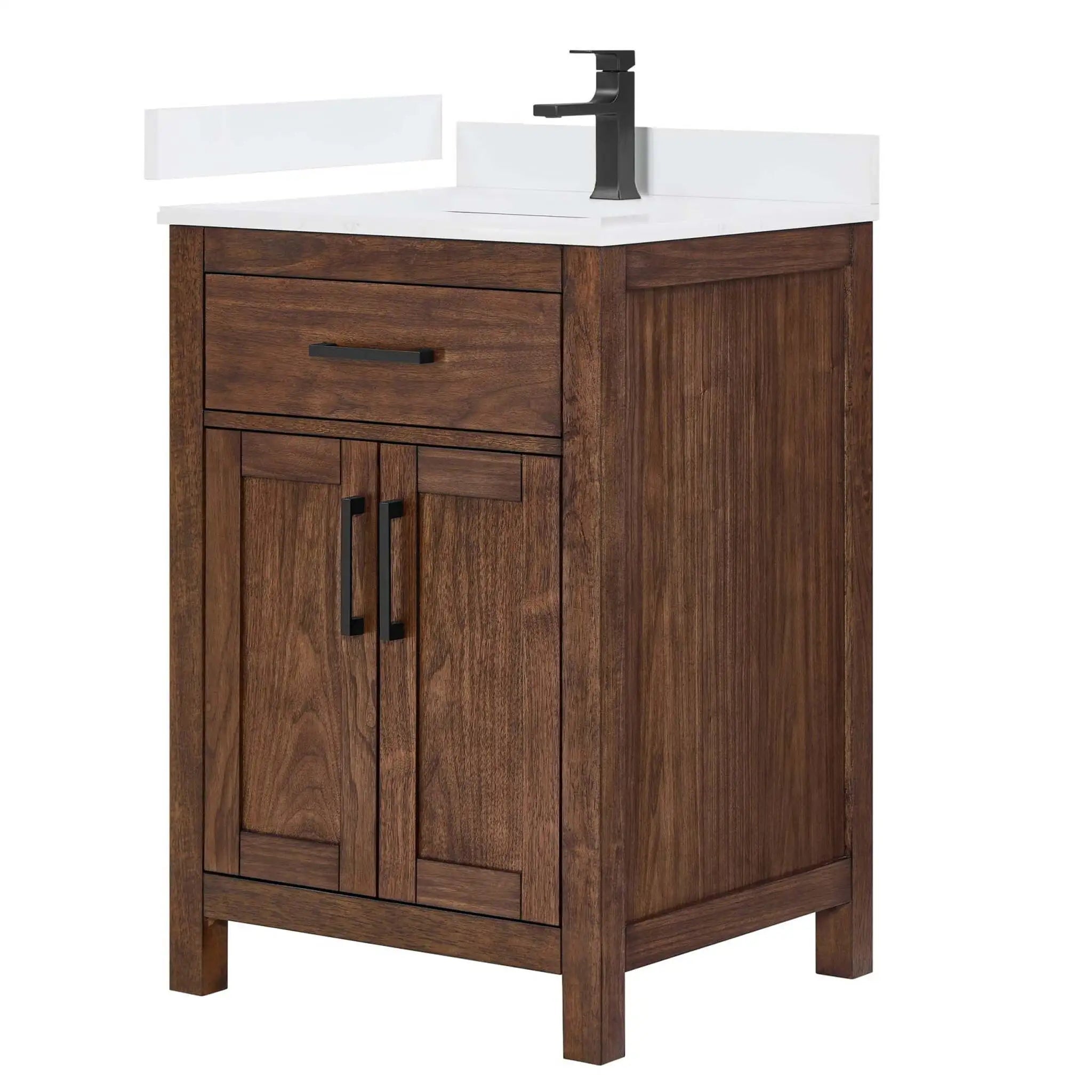 24" Beckett Single Bathroom Vanity in Dark Walnut with Matte Black Trim by Wyndham