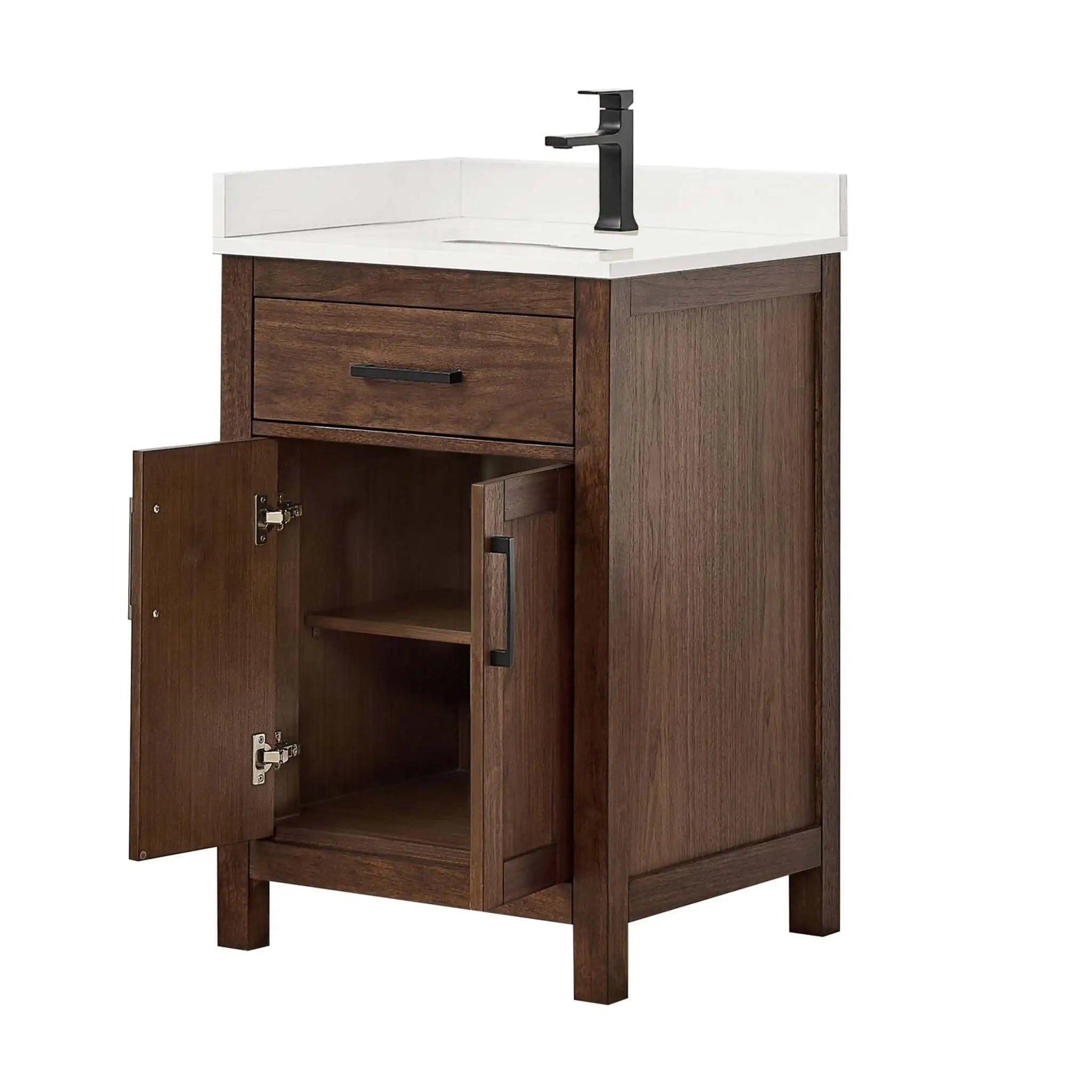 24" Beckett Single Bathroom Vanity in Dark Walnut with Matte Black Trim by Wyndham