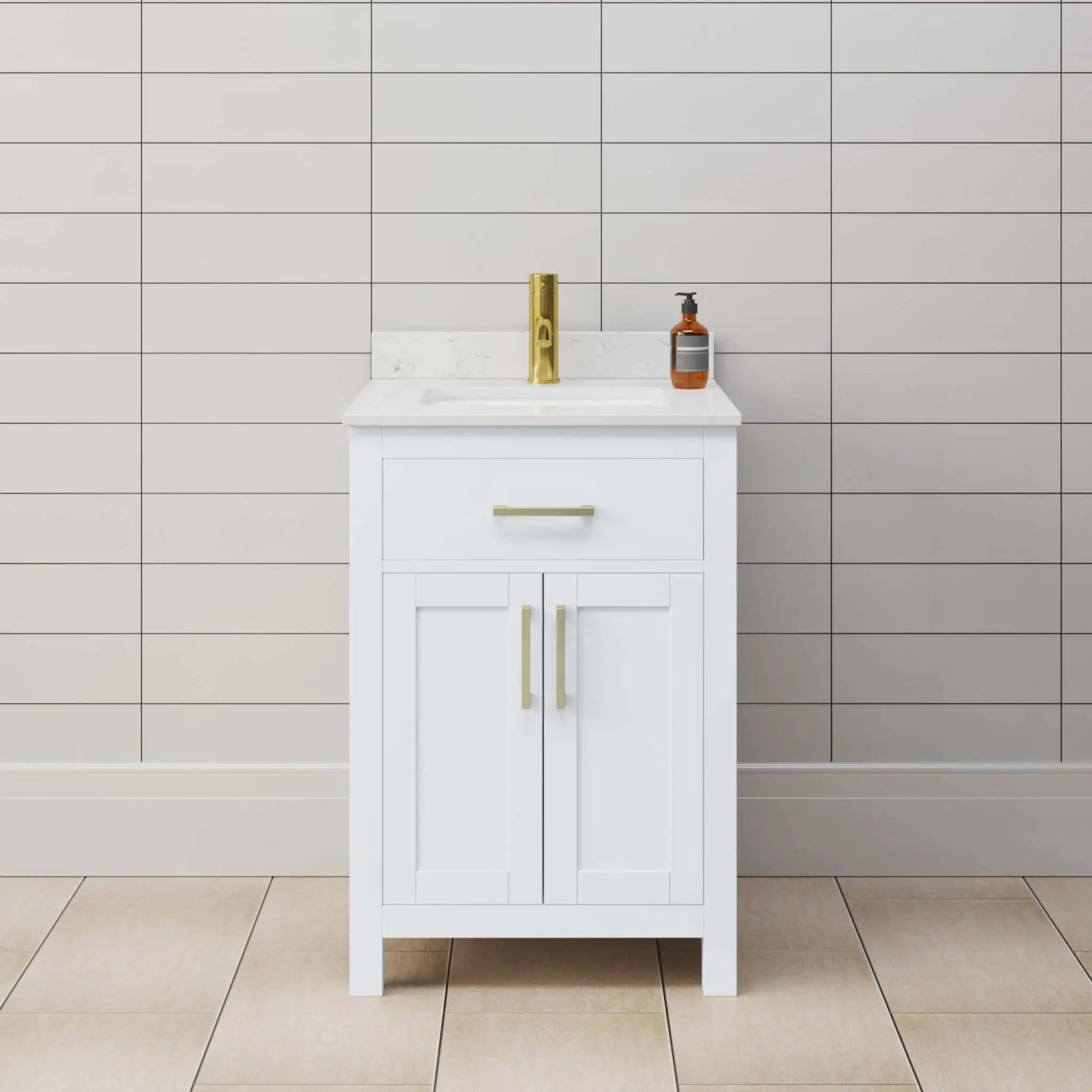 24" Beckett Single Bathroom Vanity in White with Brushed Gold Trim by Wyndham