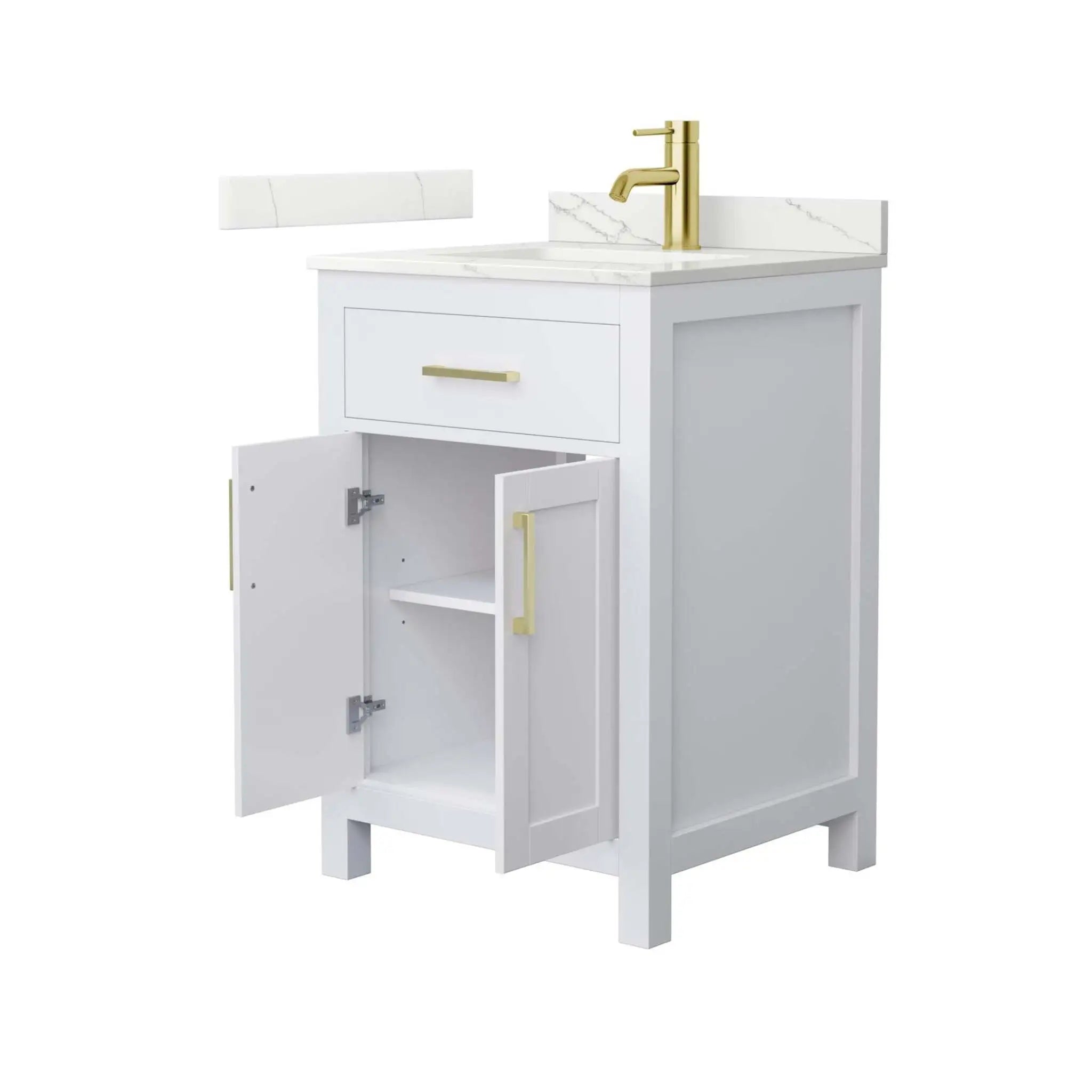 24" Beckett Single Bathroom Vanity in White with Brushed Gold Trim by Wyndham