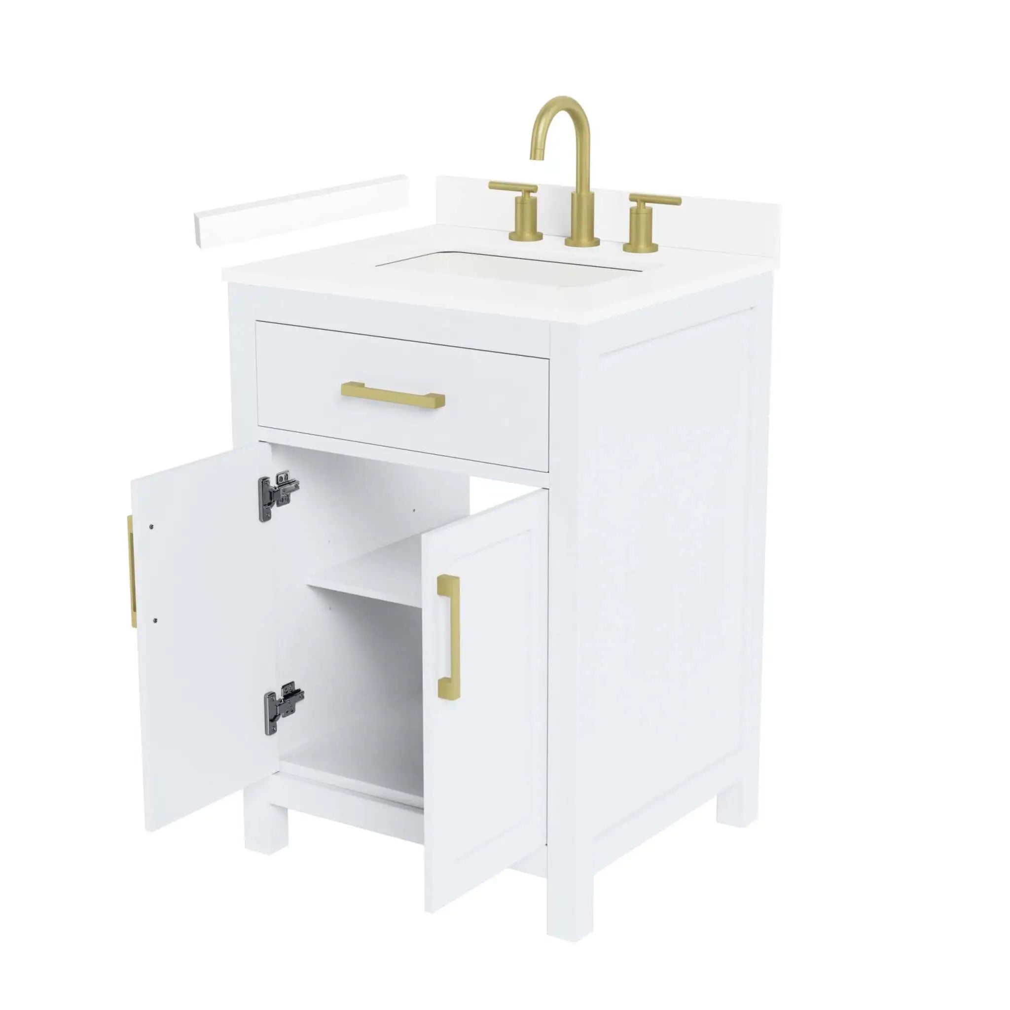 24" Beckett Single Bathroom Vanity in White with Brushed Gold Trim by Wyndham