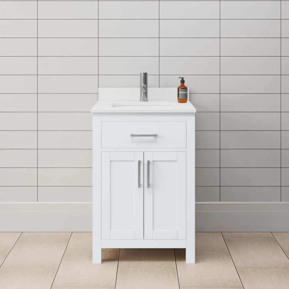 24" Beckett Single Bathroom Vanity in White with Brushed Nickel Trim by Wyndham