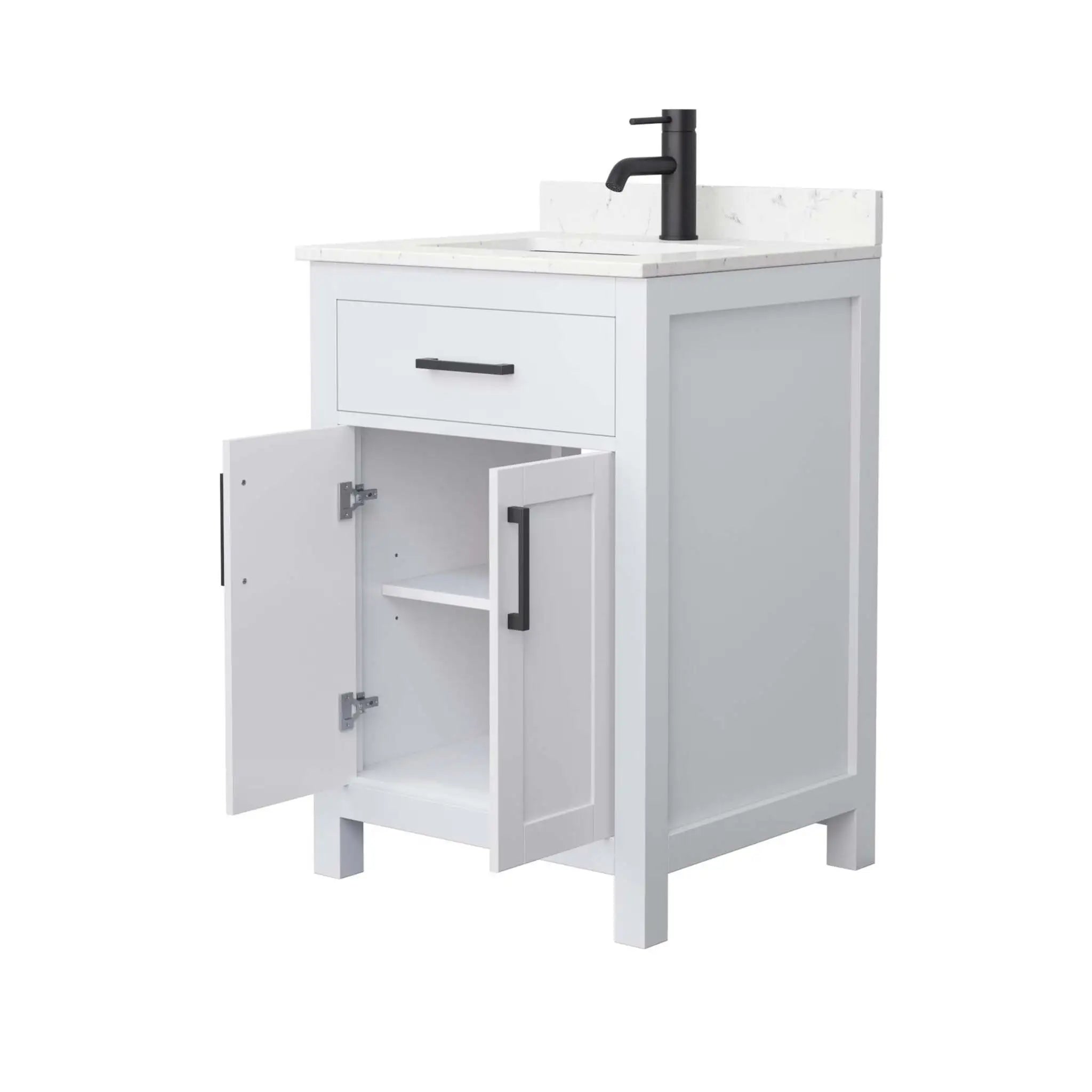 24" Beckett Single Bathroom Vanity in White with Matte Black Trim by Wyndham