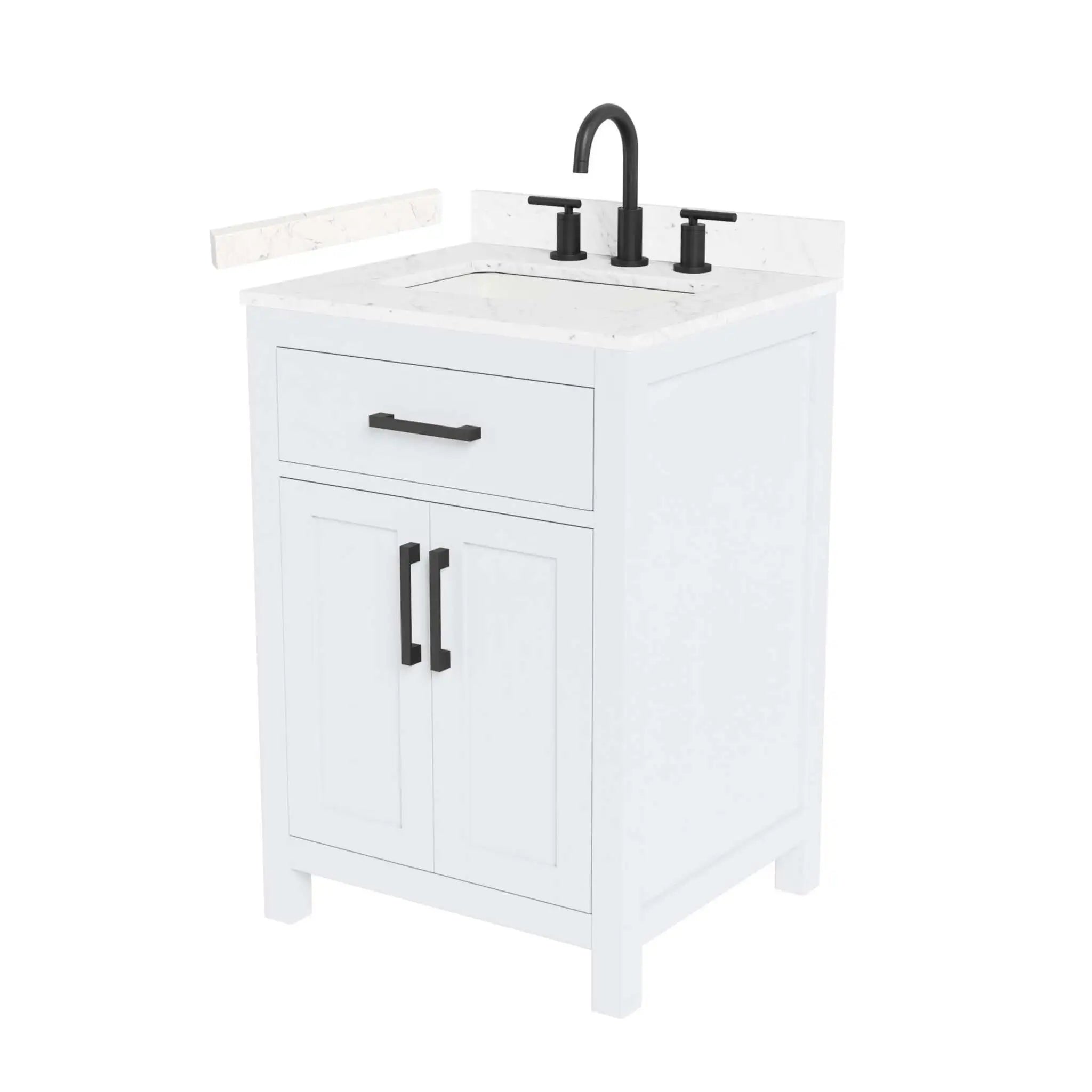 24" Beckett Single Bathroom Vanity in White with Matte Black Trim by Wyndham