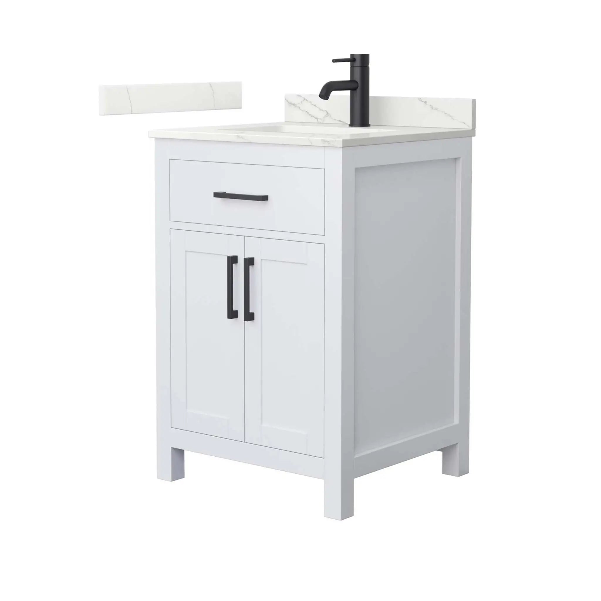 24" Beckett Single Bathroom Vanity in White with Matte Black Trim by Wyndham