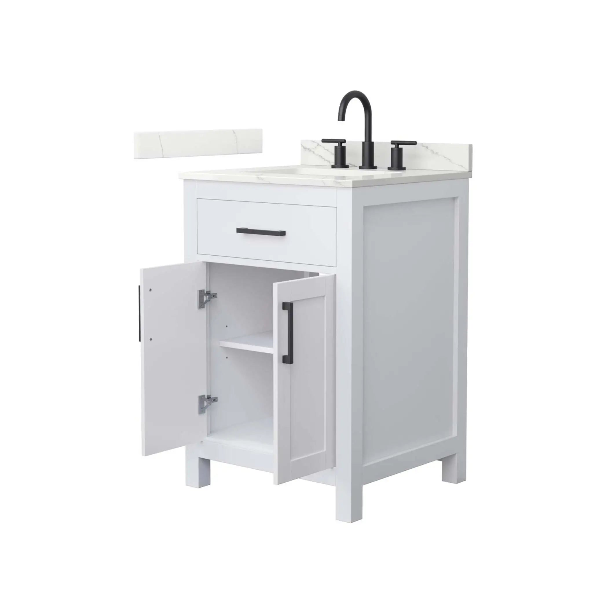 24" Beckett Single Bathroom Vanity in White with Matte Black Trim by Wyndham