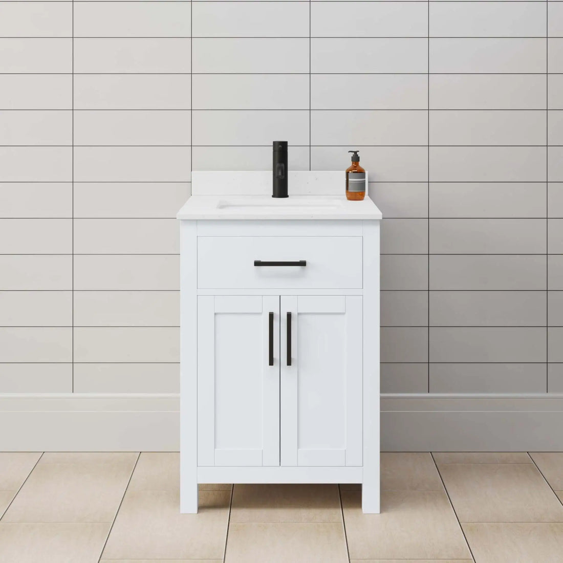 24" Beckett Single Bathroom Vanity in White with Matte Black Trim by Wyndham