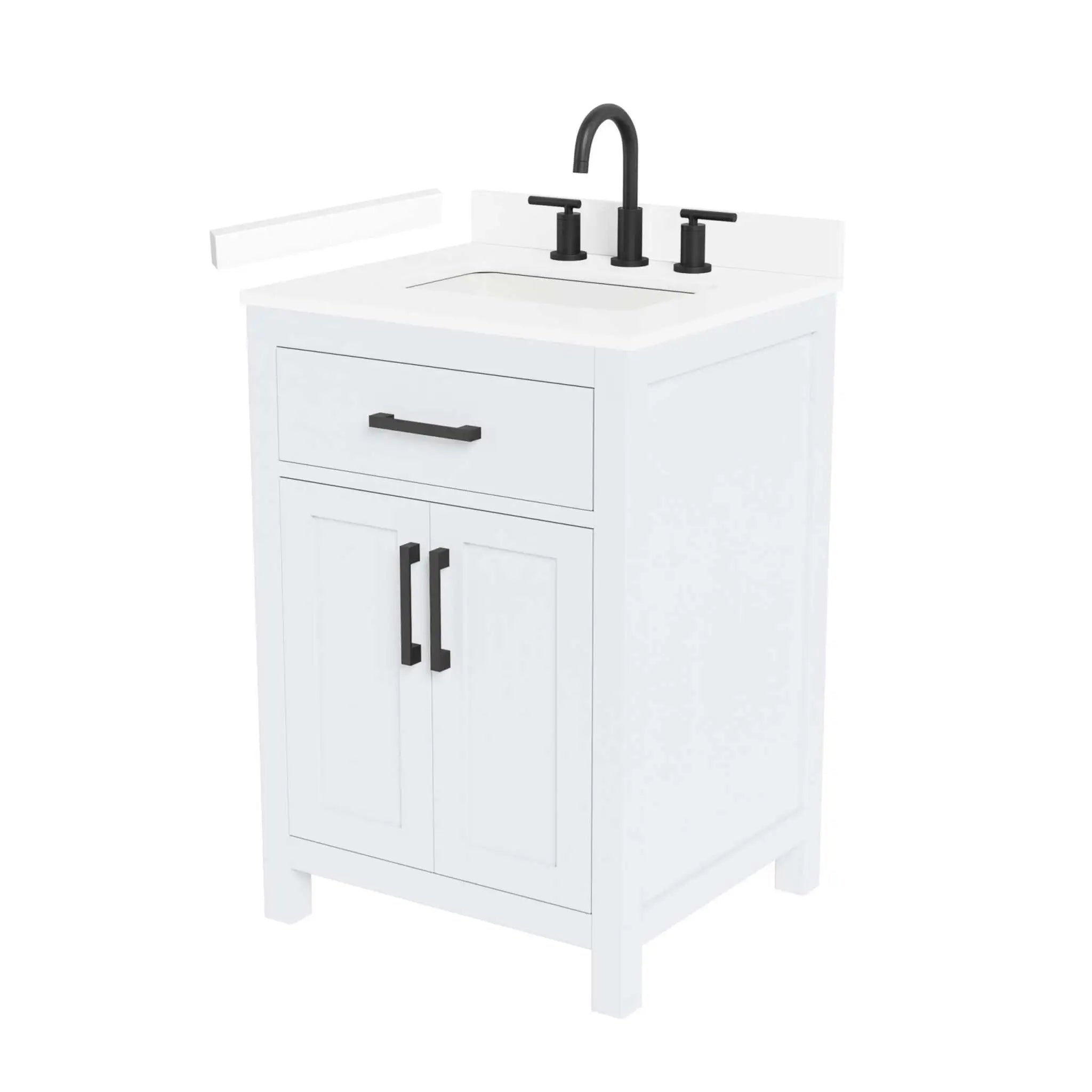 24" Beckett Single Bathroom Vanity in White with Matte Black Trim by Wyndham