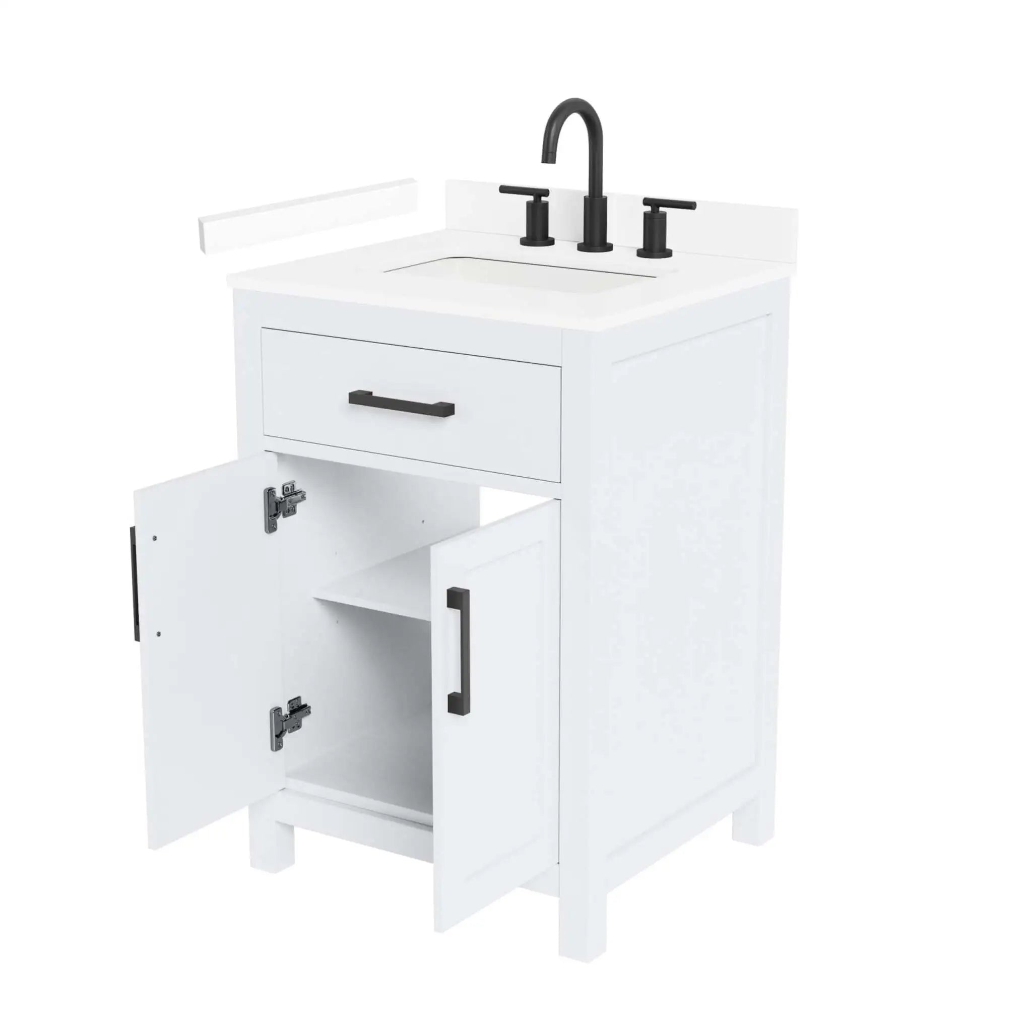24" Beckett Single Bathroom Vanity in White with Matte Black Trim by Wyndham