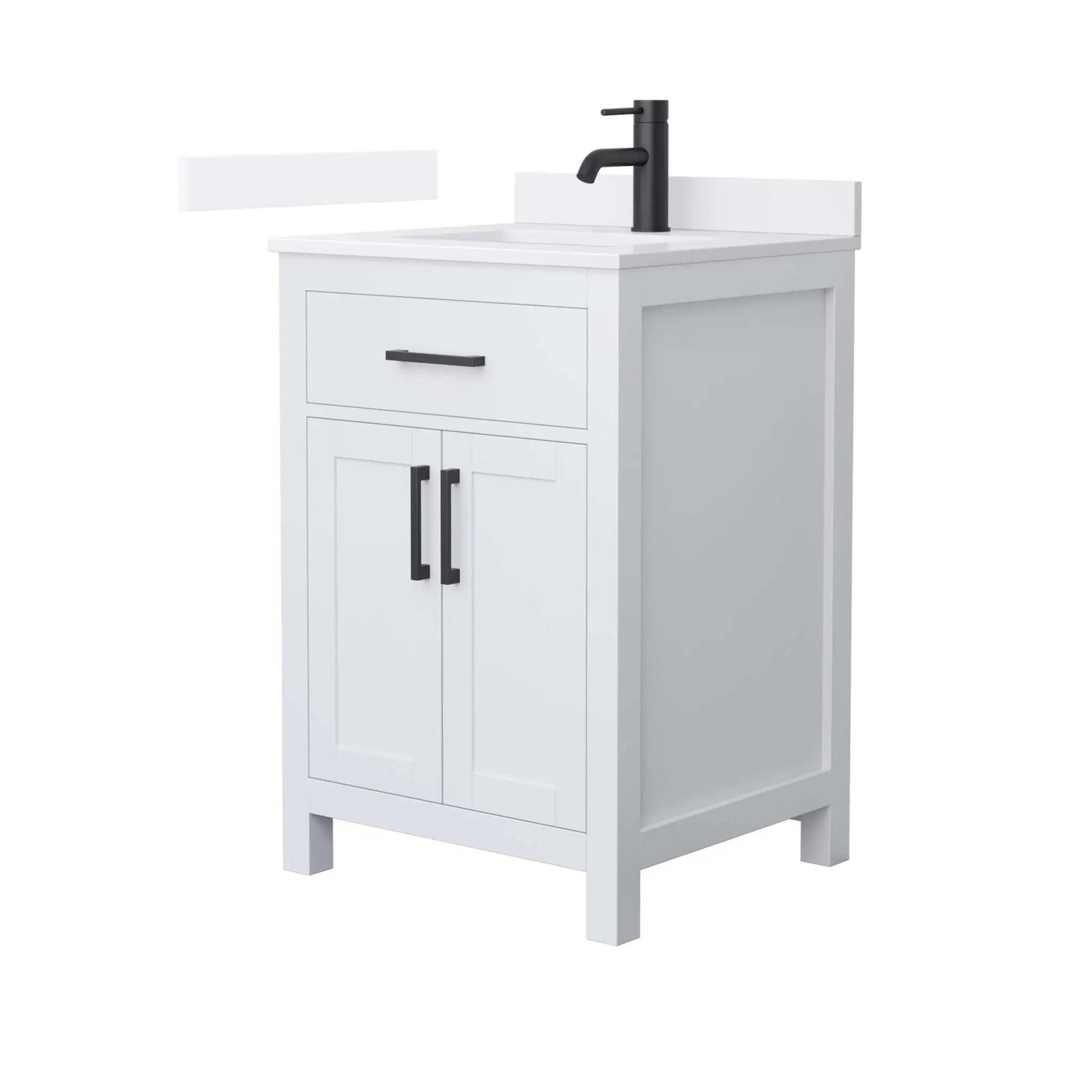 24" Beckett Single Bathroom Vanity in White with Matte Black Trim by Wyndham