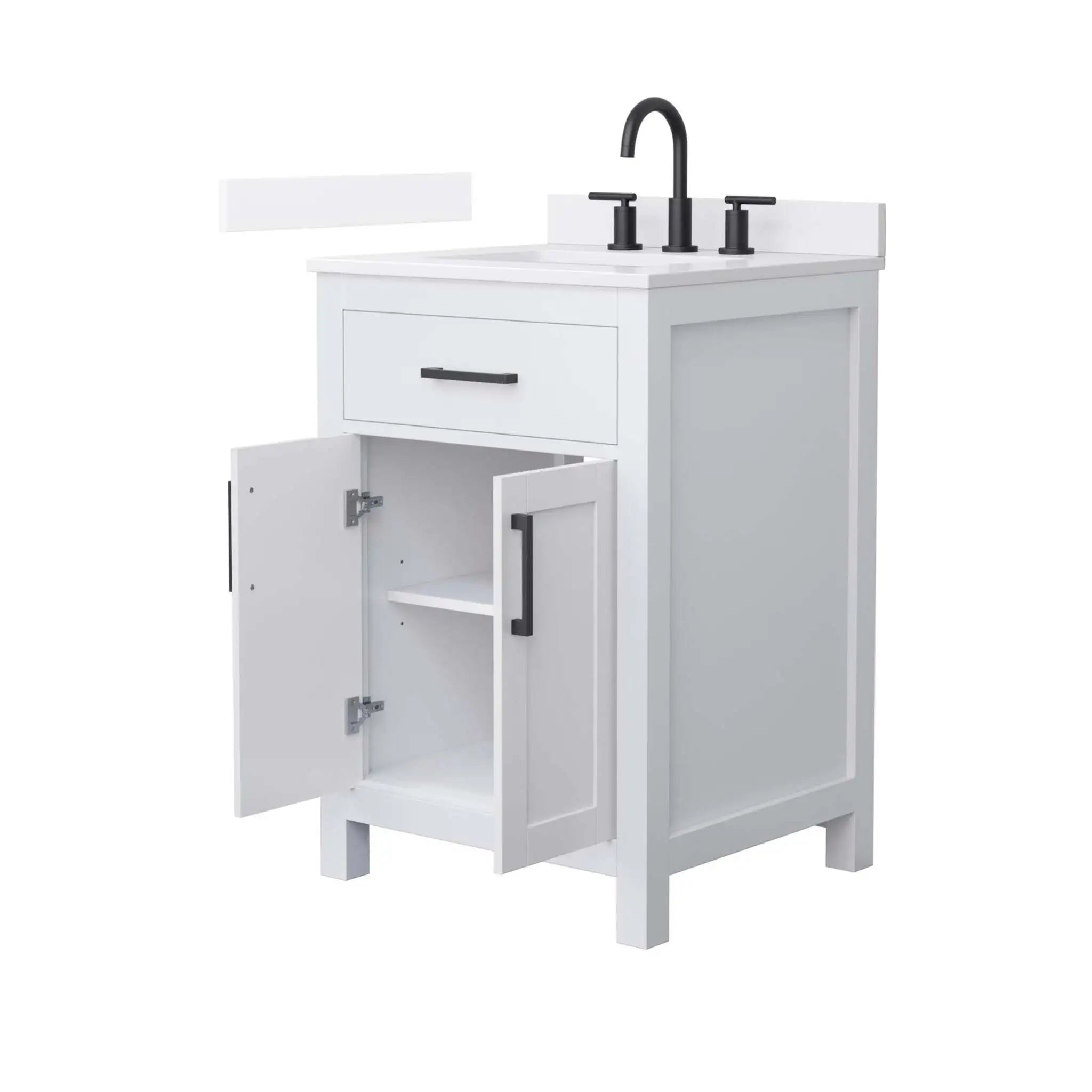 24" Beckett Single Bathroom Vanity in White with Matte Black Trim by Wyndham