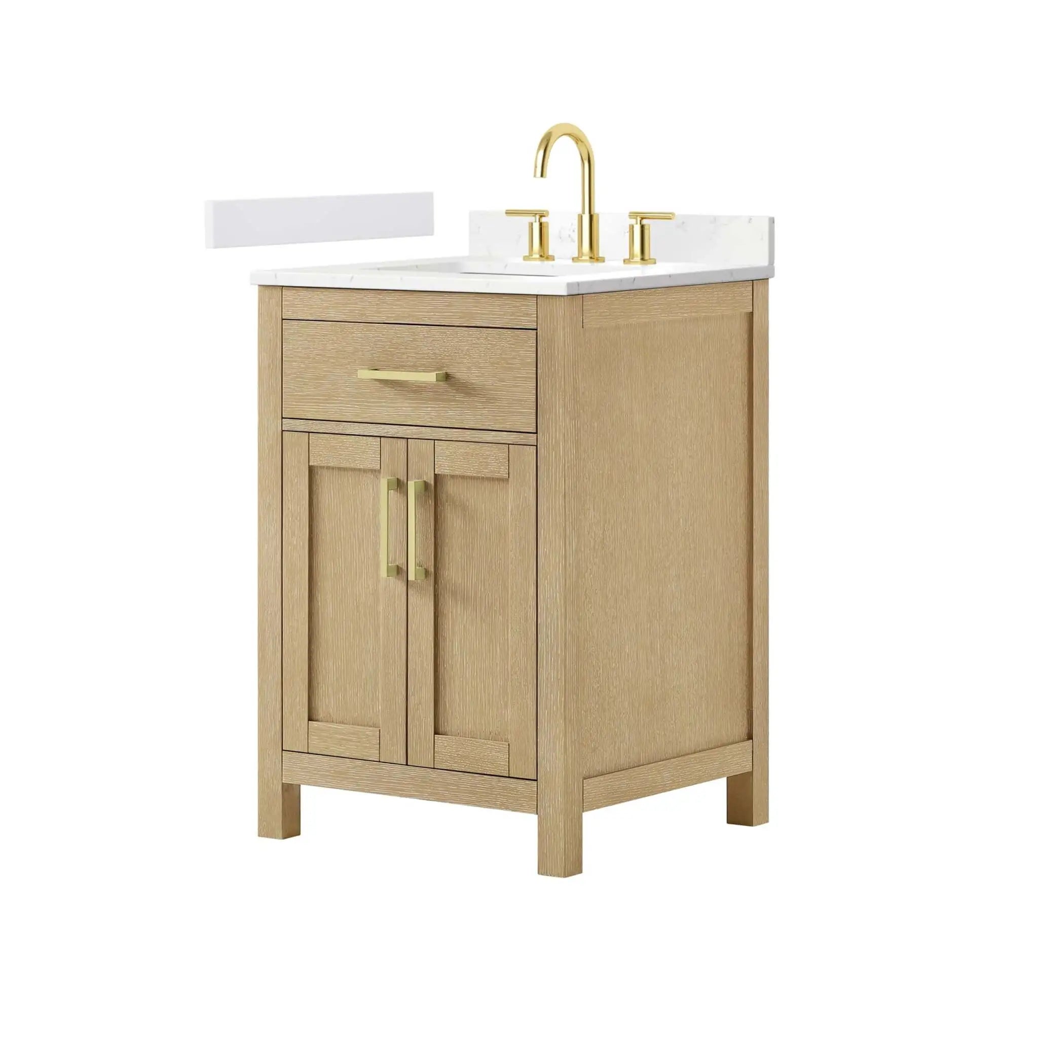 24" Beckett Single Bathroom Vanity in Whitewashed Oak with Brushed Gold Trim by Wyndham