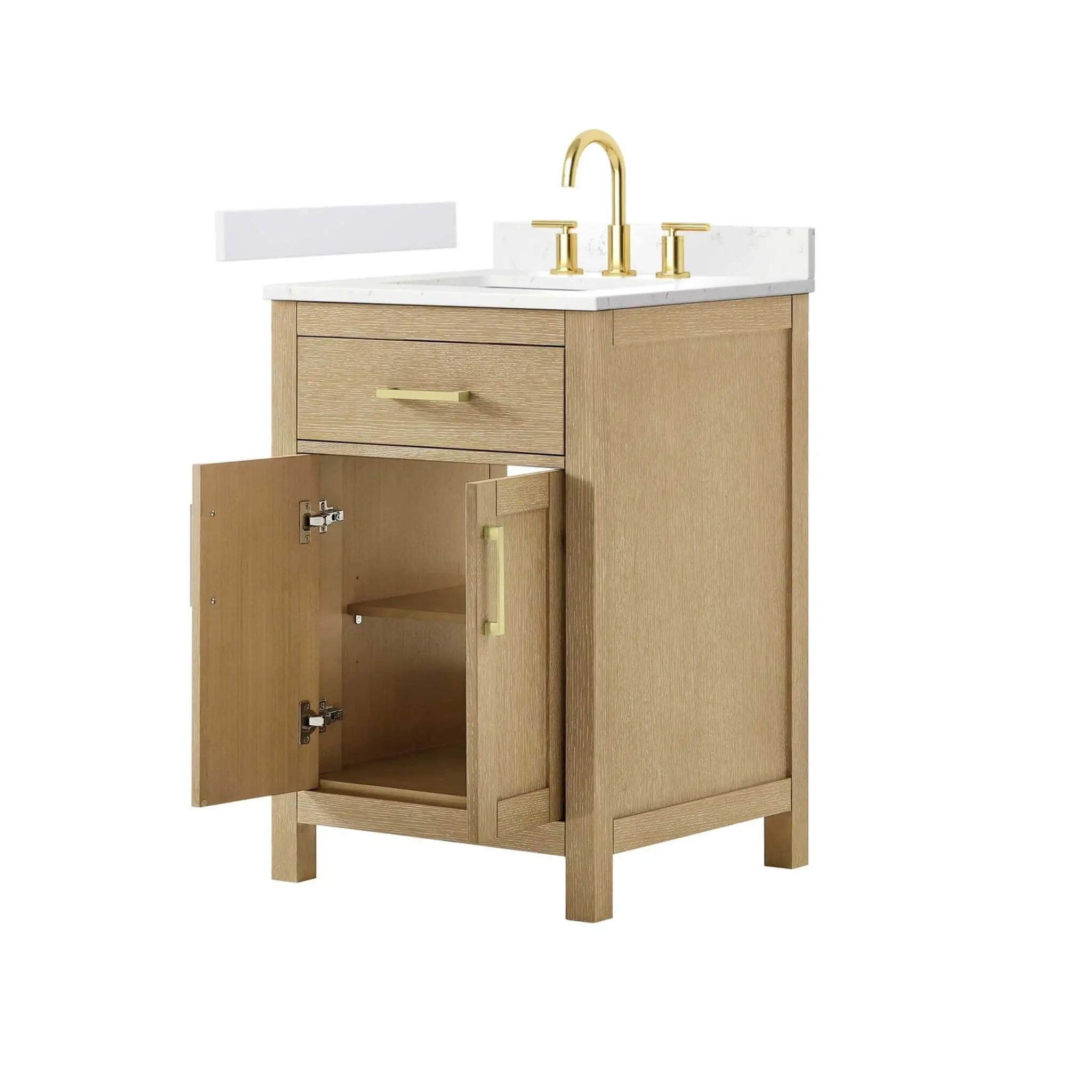 24" Beckett Single Bathroom Vanity in Whitewashed Oak with Brushed Gold Trim by Wyndham