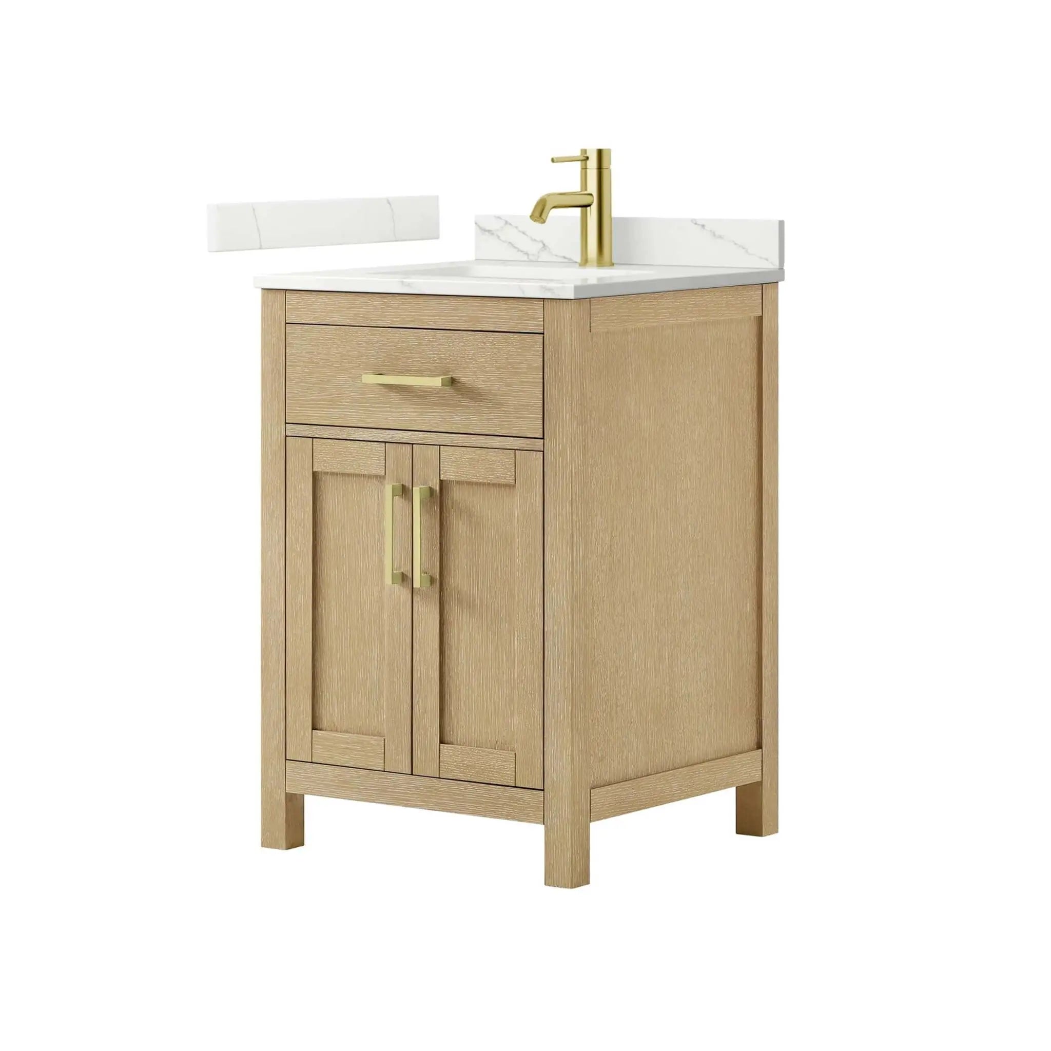24" Beckett Single Bathroom Vanity in Whitewashed Oak with Brushed Gold Trim by Wyndham