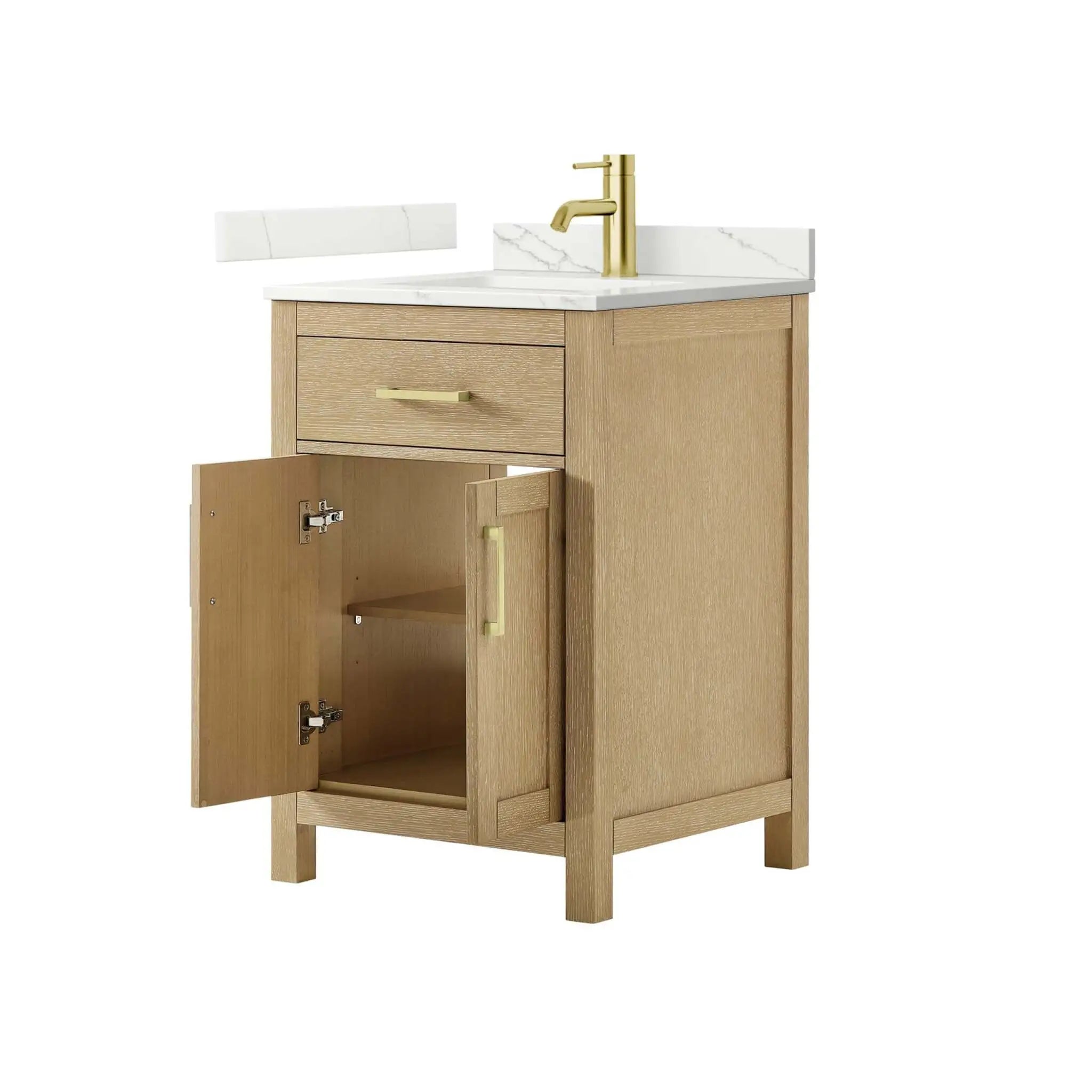 24" Beckett Single Bathroom Vanity in Whitewashed Oak with Brushed Gold Trim by Wyndham