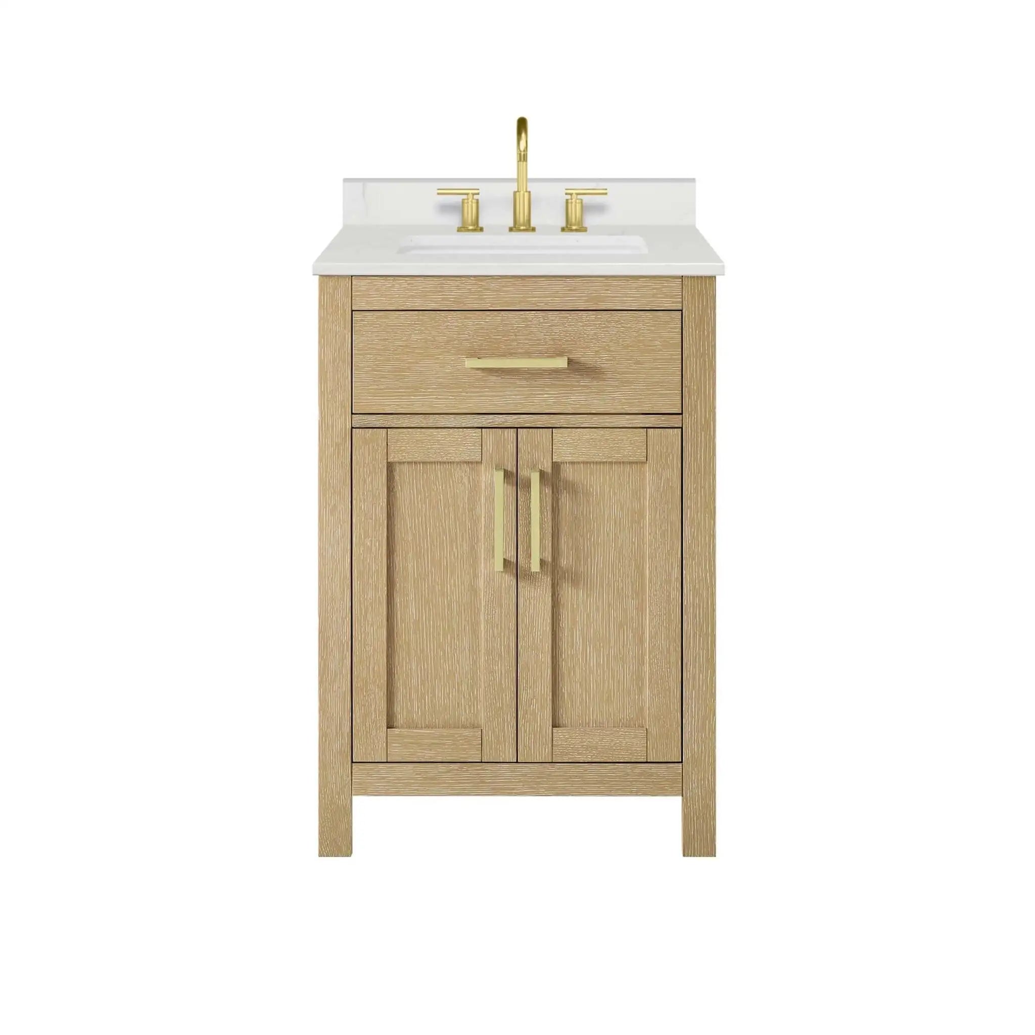 24" Beckett Single Bathroom Vanity in Whitewashed Oak with Brushed Gold Trim by Wyndham