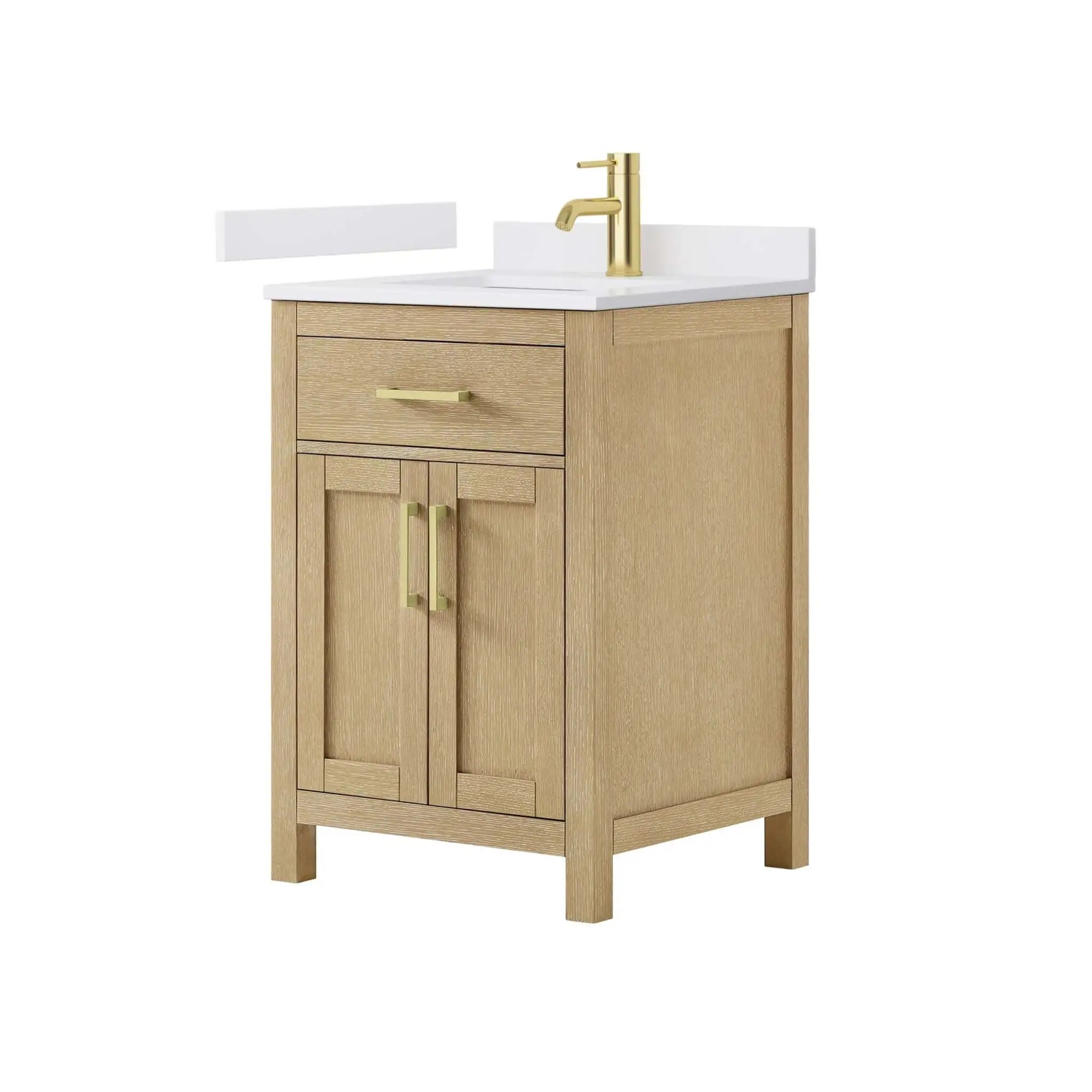 24" Beckett Single Bathroom Vanity in Whitewashed Oak with Brushed Gold Trim by Wyndham