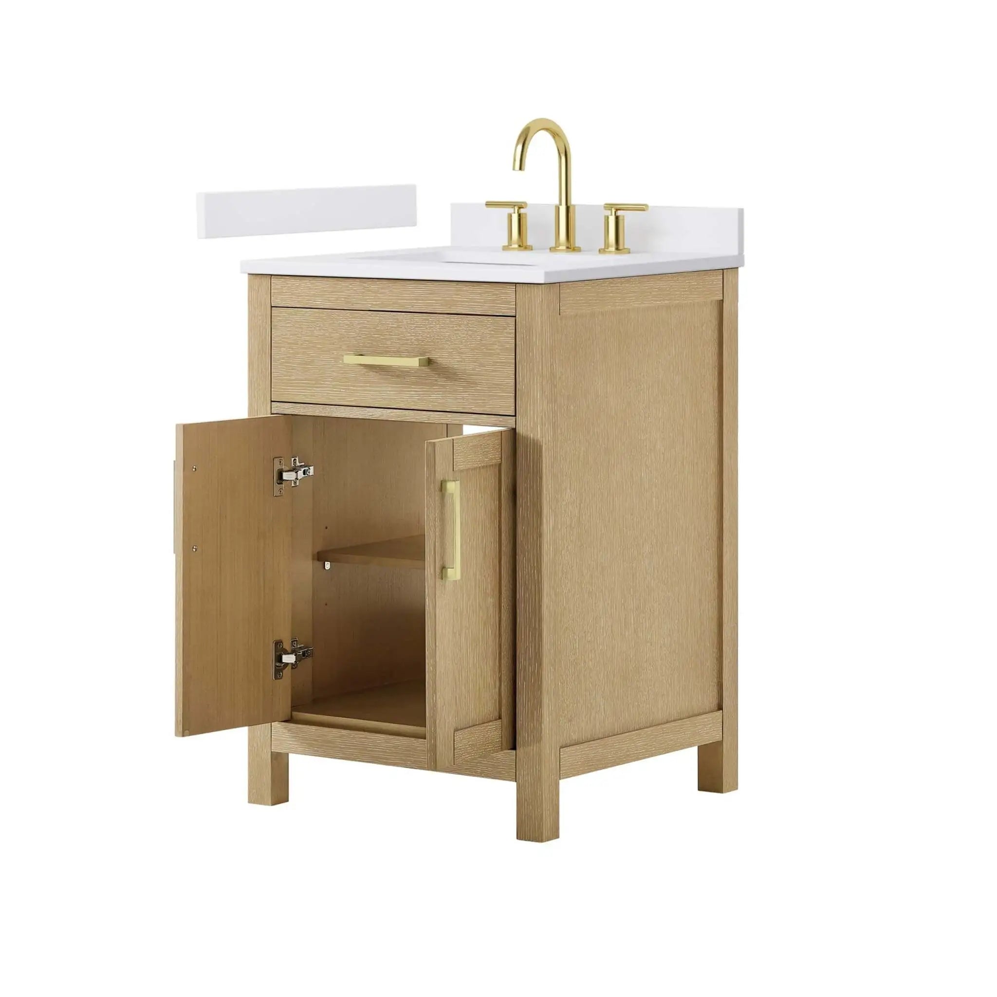 24" Beckett Single Bathroom Vanity in Whitewashed Oak with Brushed Gold Trim by Wyndham