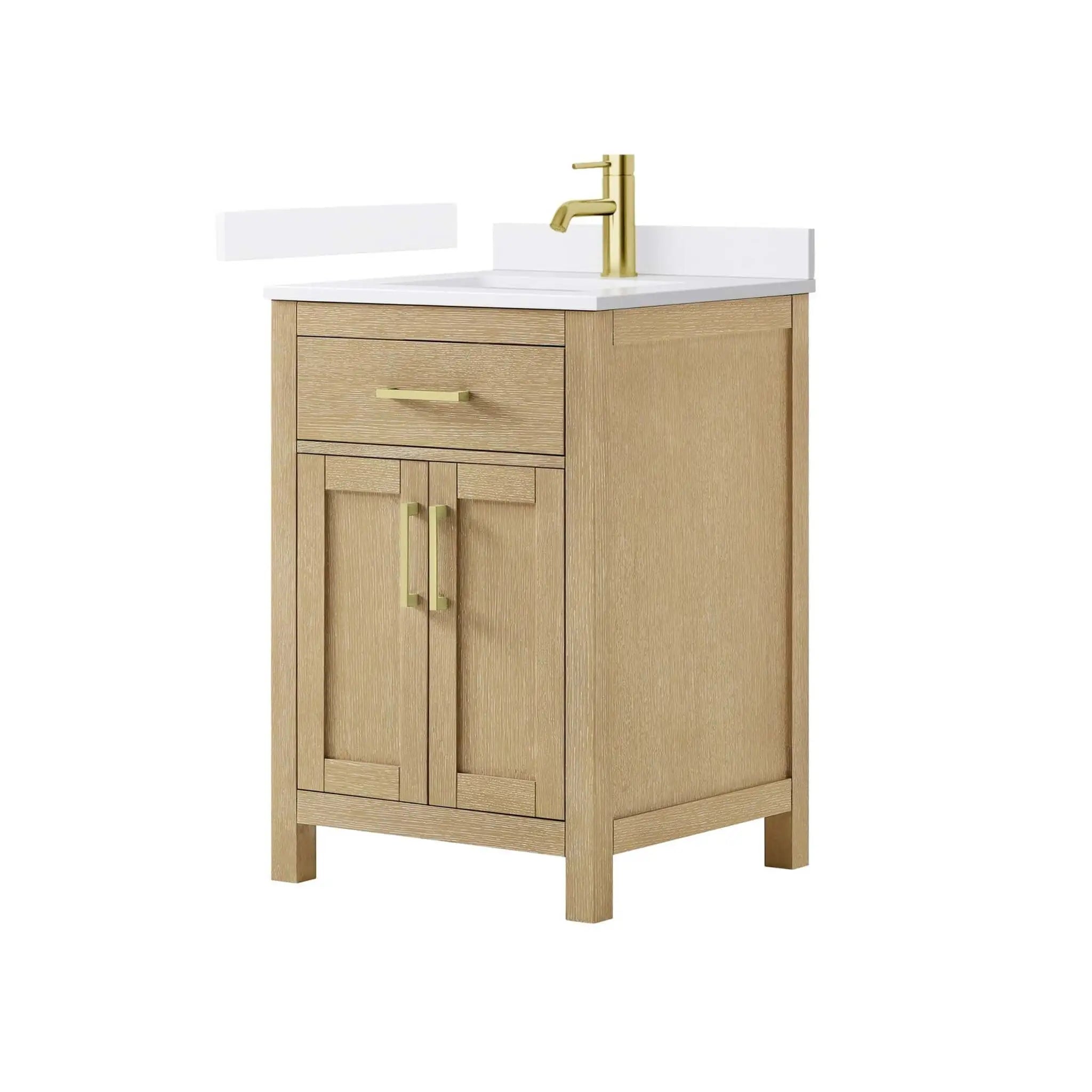 24" Beckett Single Bathroom Vanity in Whitewashed Oak with Brushed Gold Trim by Wyndham