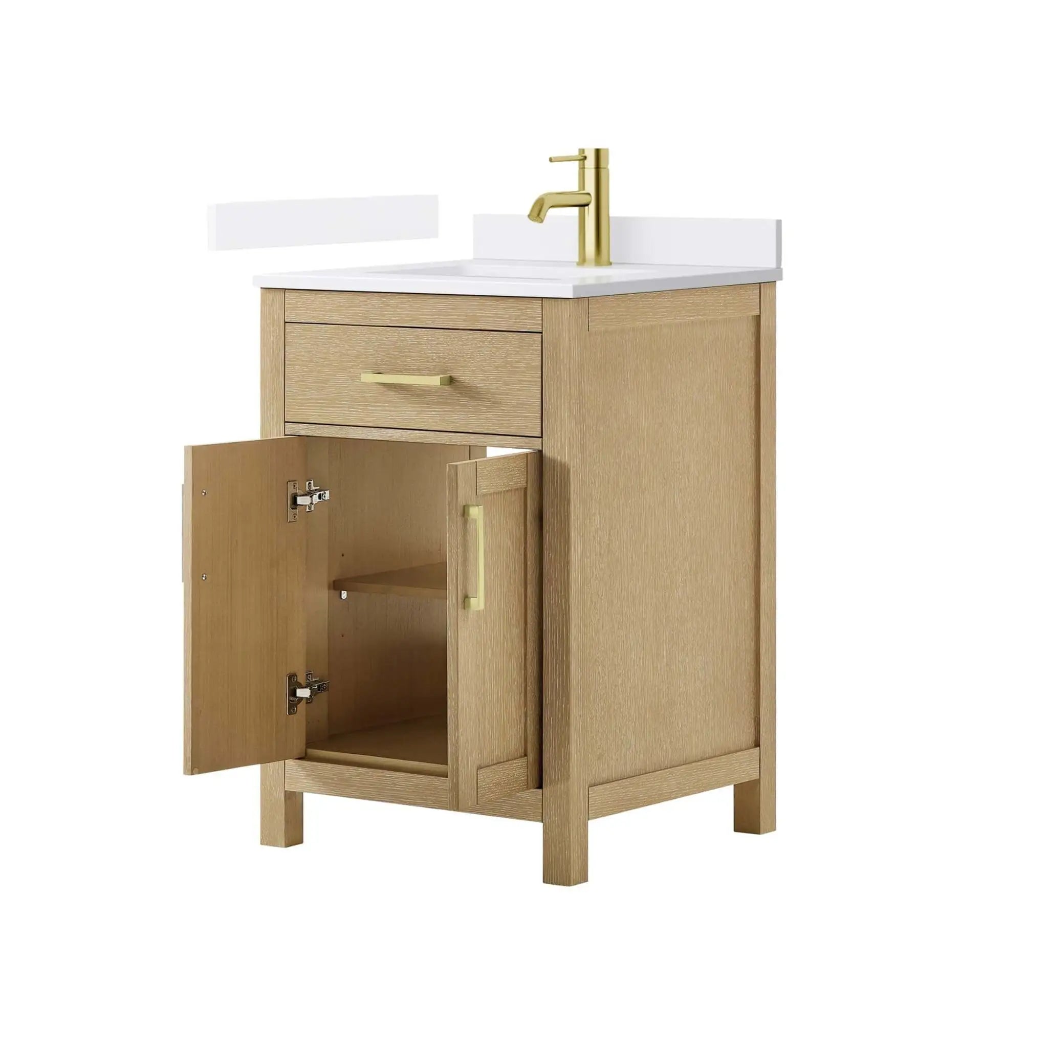 24" Beckett Single Bathroom Vanity in Whitewashed Oak with Brushed Gold Trim by Wyndham