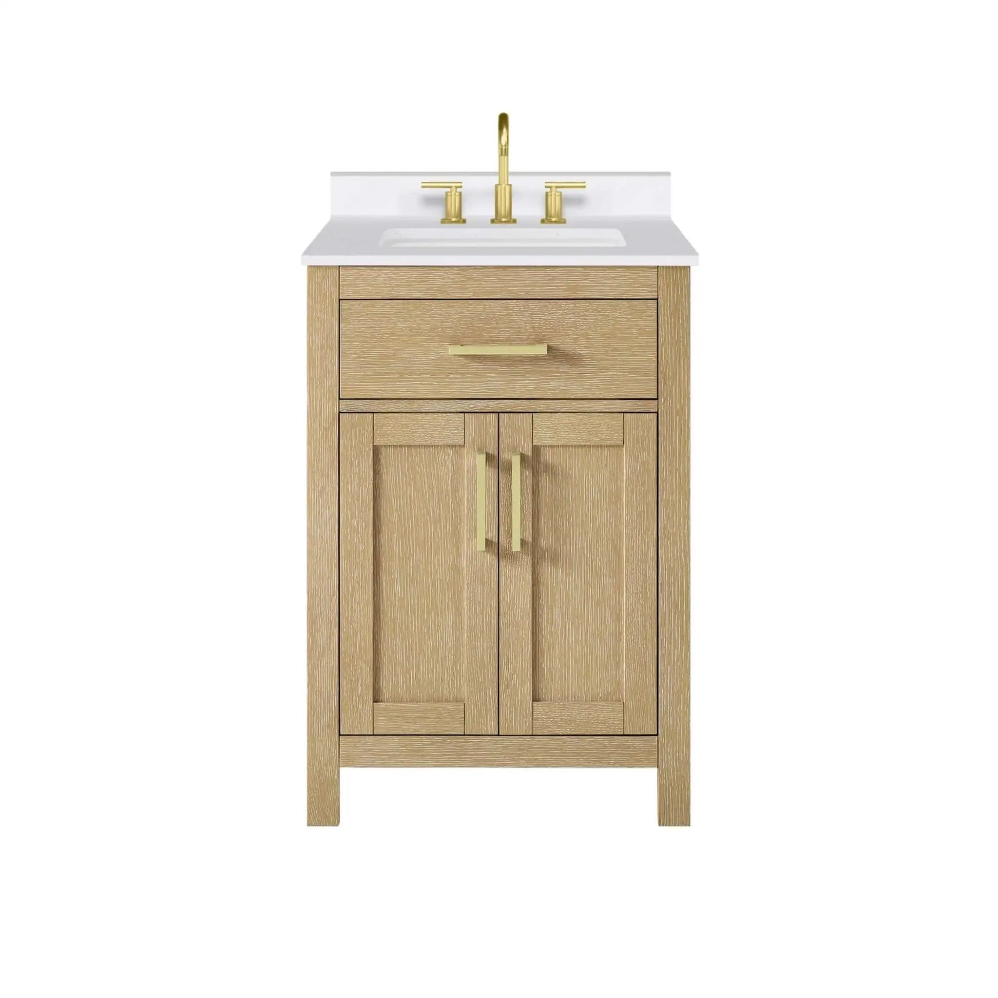 24" Beckett Single Bathroom Vanity in Whitewashed Oak with Brushed Gold Trim by Wyndham
