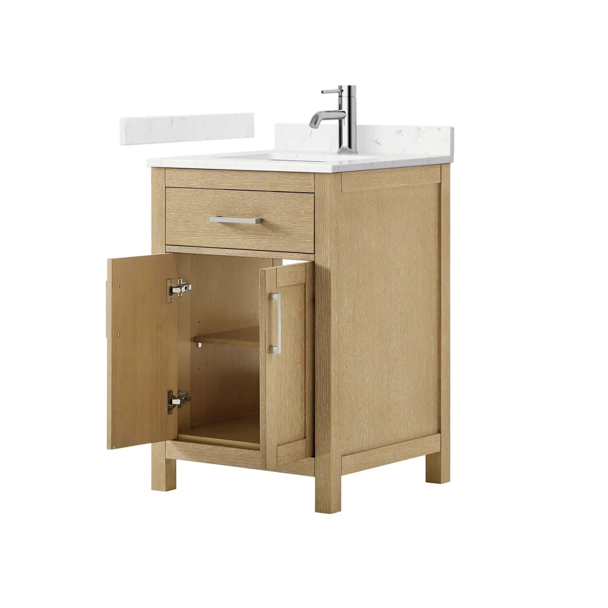 24" Beckett Single Bathroom Vanity in Whitewashed Oak with Brushed Nickel Trim by Wyndham