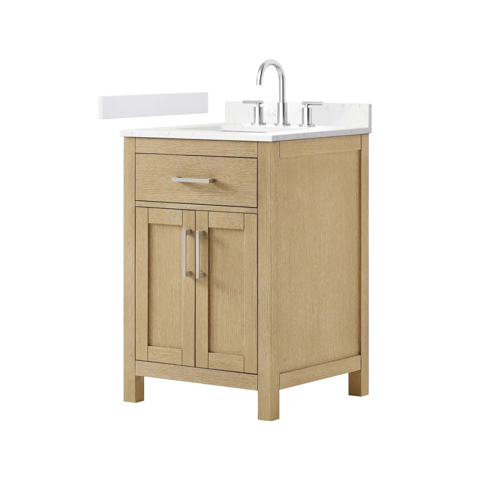 24" Beckett Single Bathroom Vanity in Whitewashed Oak with Brushed Nickel Trim by Wyndham