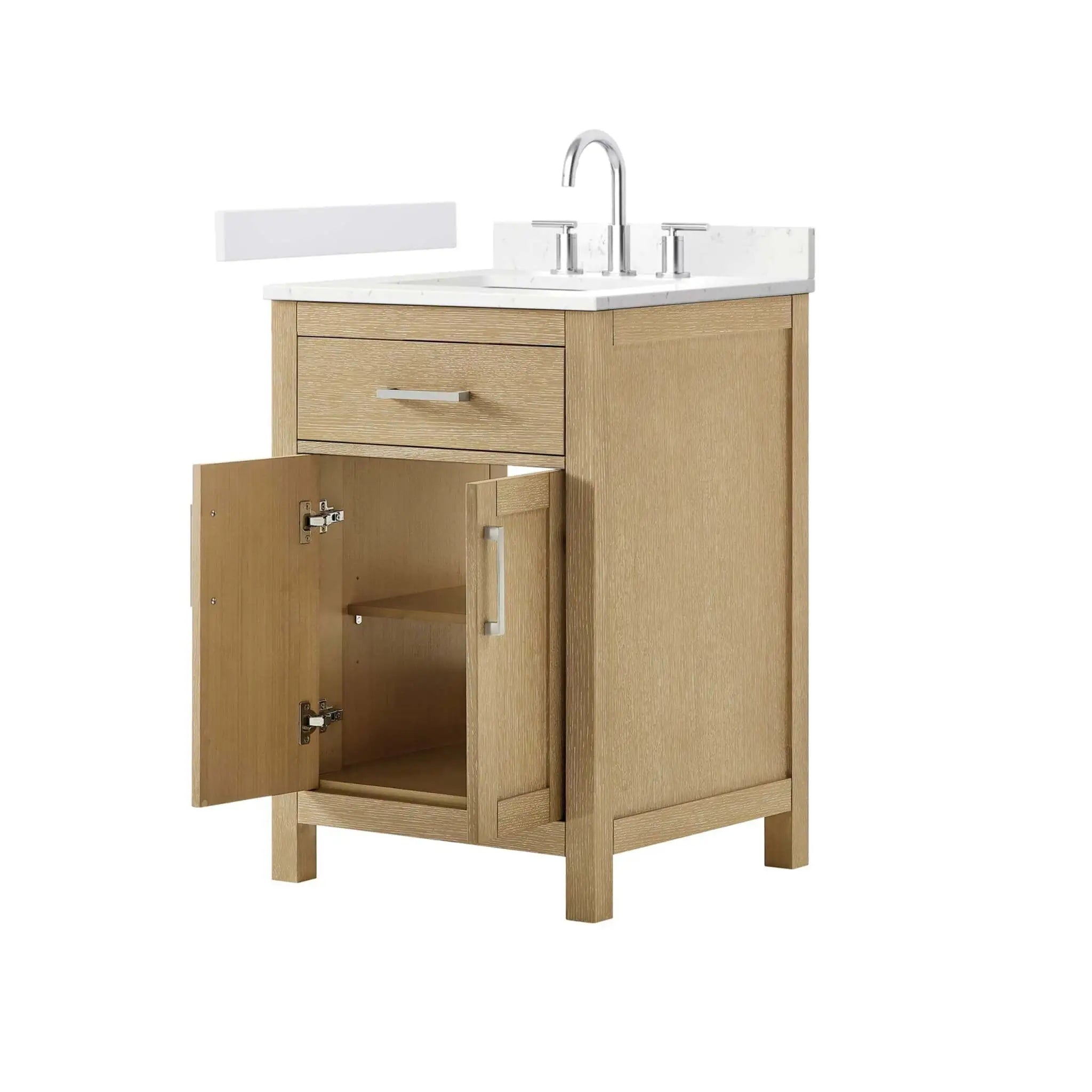 24" Beckett Single Bathroom Vanity in Whitewashed Oak with Brushed Nickel Trim by Wyndham
