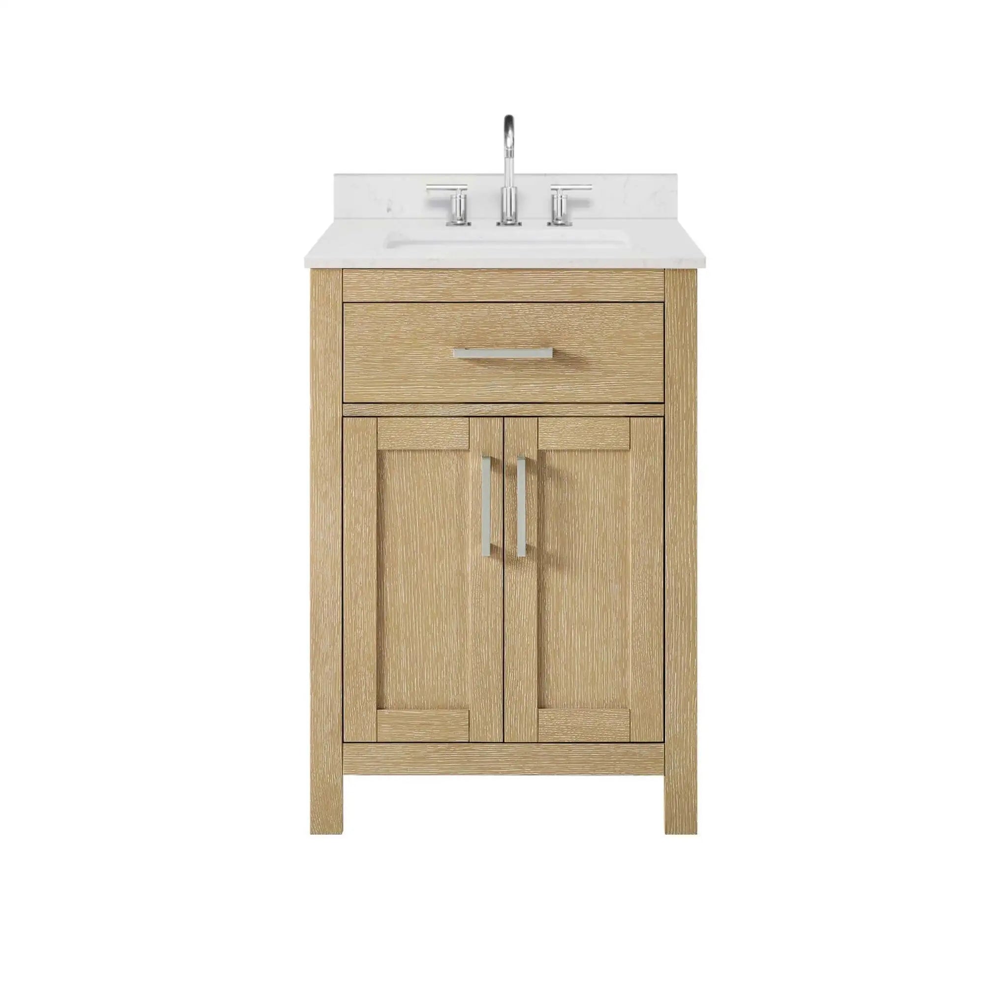 24" Beckett Single Bathroom Vanity in Whitewashed Oak with Brushed Nickel Trim by Wyndham