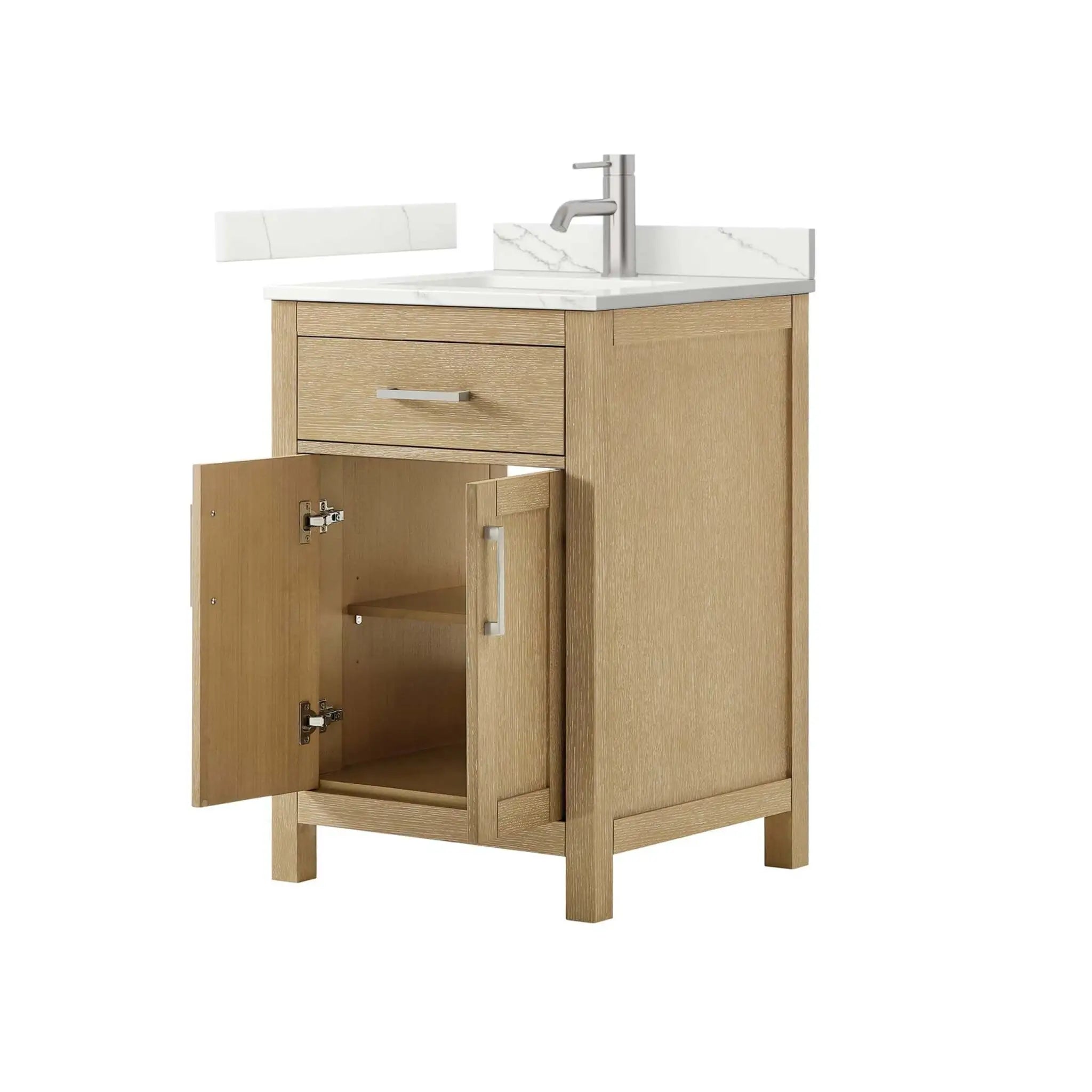 24" Beckett Single Bathroom Vanity in Whitewashed Oak with Brushed Nickel Trim by Wyndham