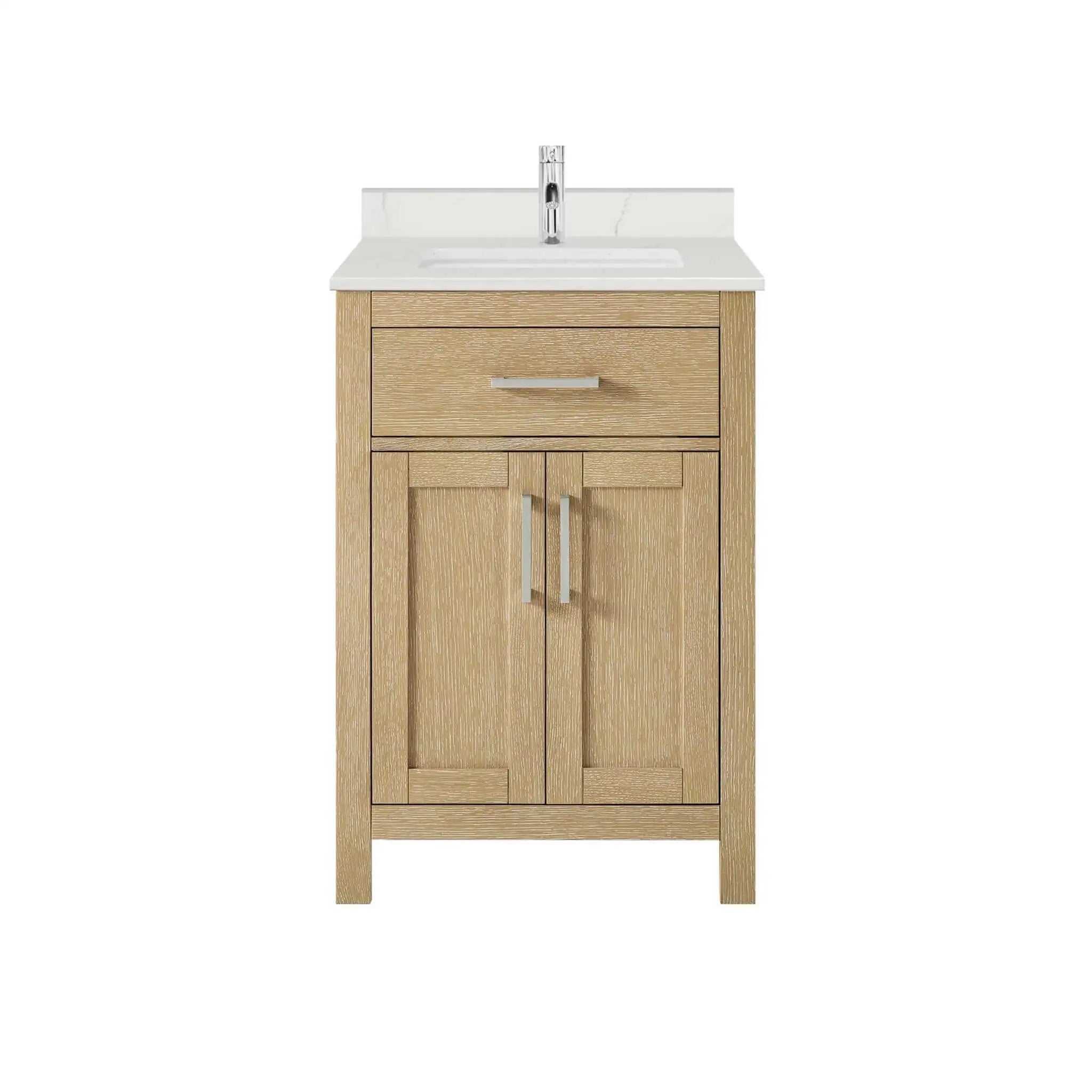 24" Beckett Single Bathroom Vanity in Whitewashed Oak with Brushed Nickel Trim by Wyndham