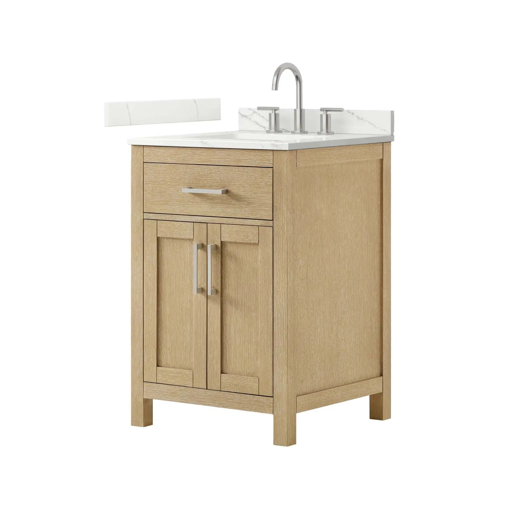 24" Beckett Single Bathroom Vanity in Whitewashed Oak with Brushed Nickel Trim by Wyndham