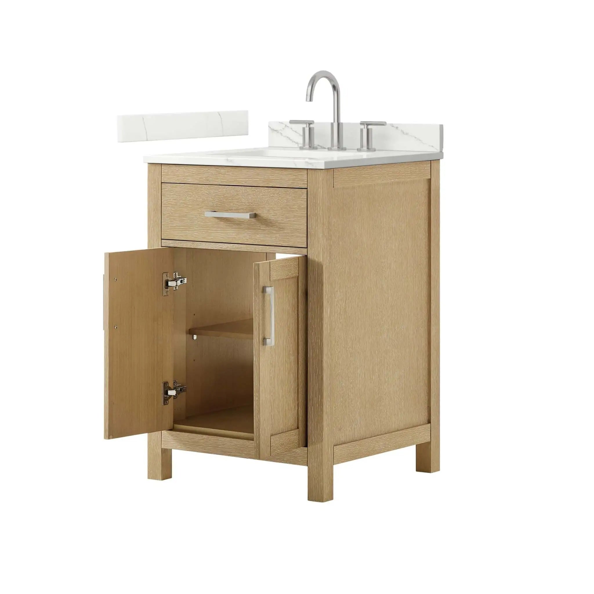 24" Beckett Single Bathroom Vanity in Whitewashed Oak with Brushed Nickel Trim by Wyndham