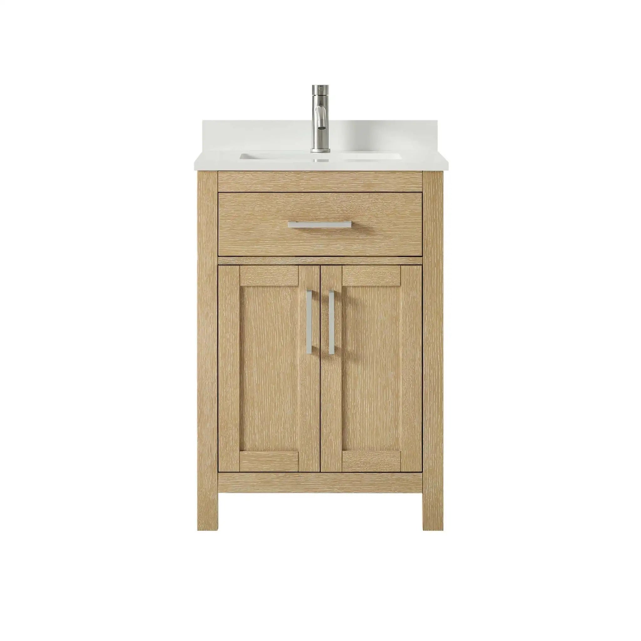 24" Beckett Single Bathroom Vanity in Whitewashed Oak with Brushed Nickel Trim by Wyndham