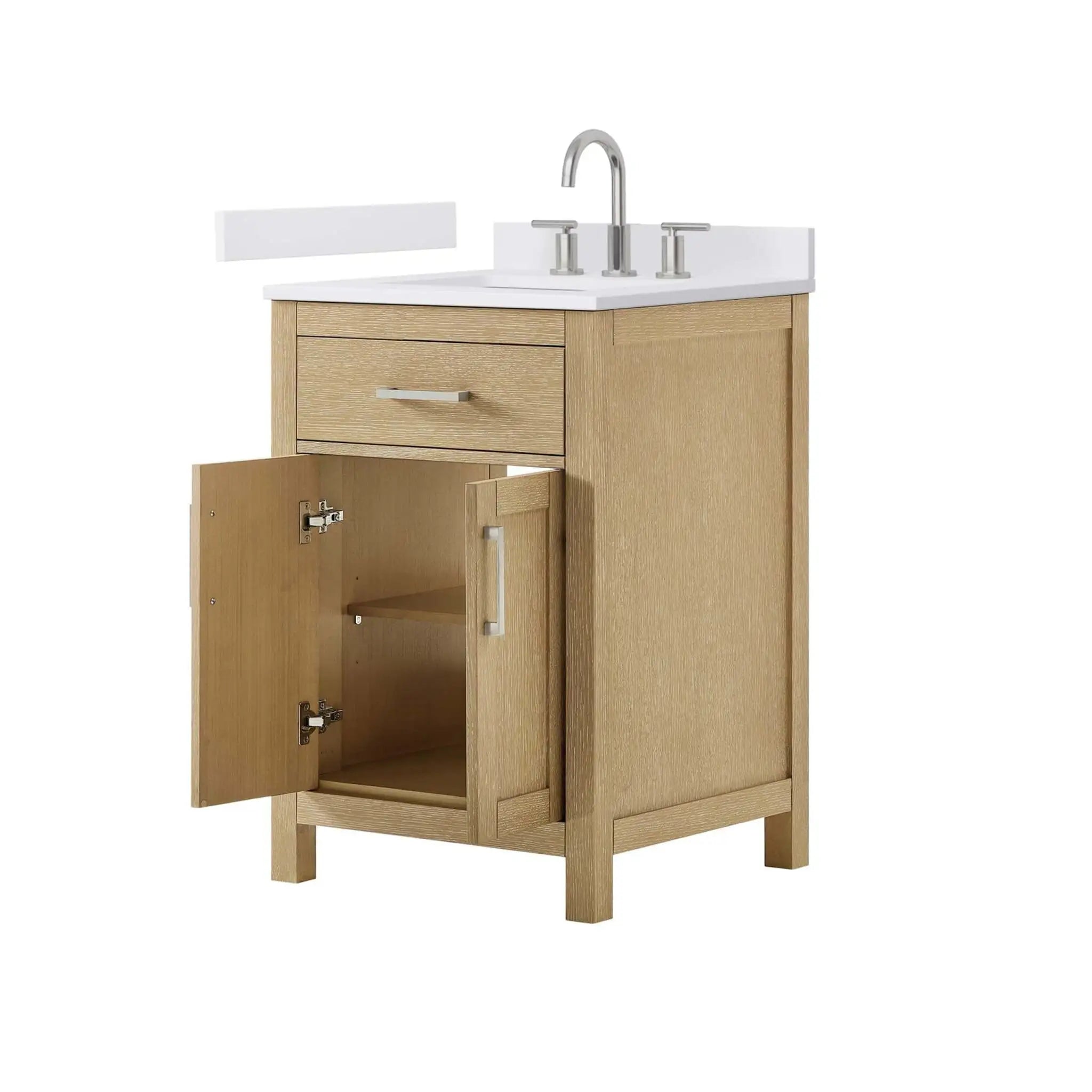 24" Beckett Single Bathroom Vanity in Whitewashed Oak with Brushed Nickel Trim by Wyndham