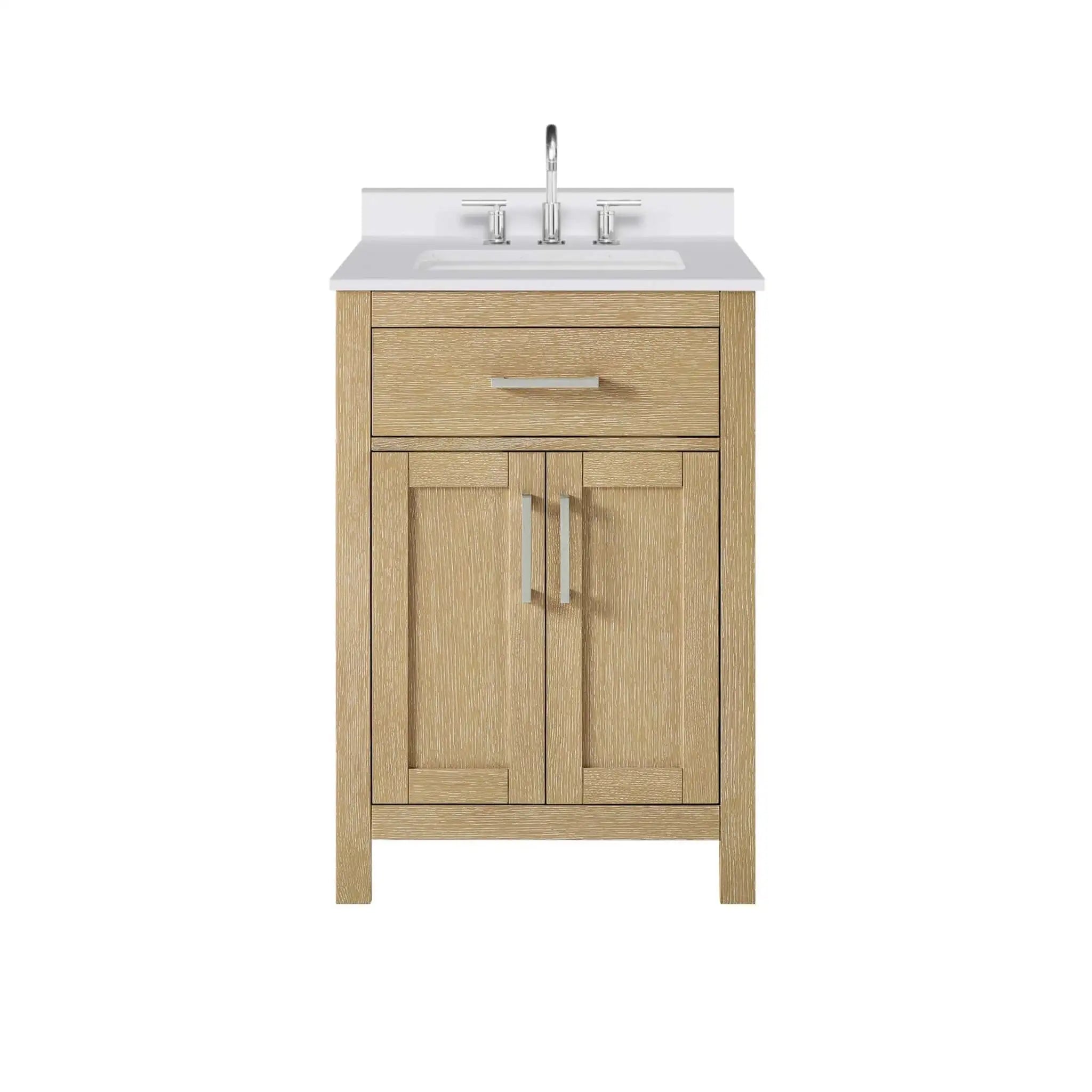 24" Beckett Single Bathroom Vanity in Whitewashed Oak with Brushed Nickel Trim by Wyndham