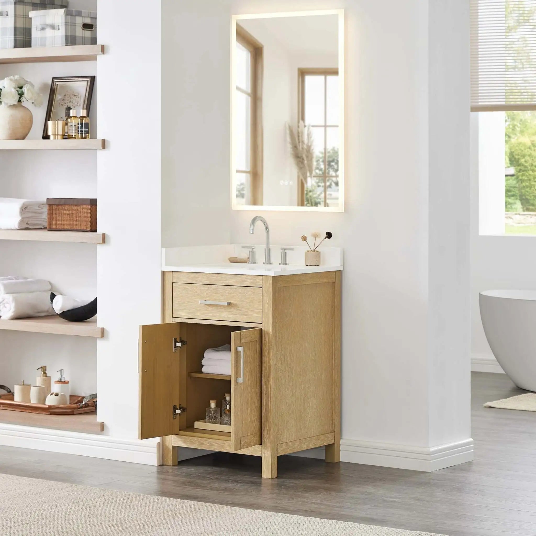 24" Beckett Single Bathroom Vanity in Whitewashed Oak with Brushed Nickel Trim by Wyndham
