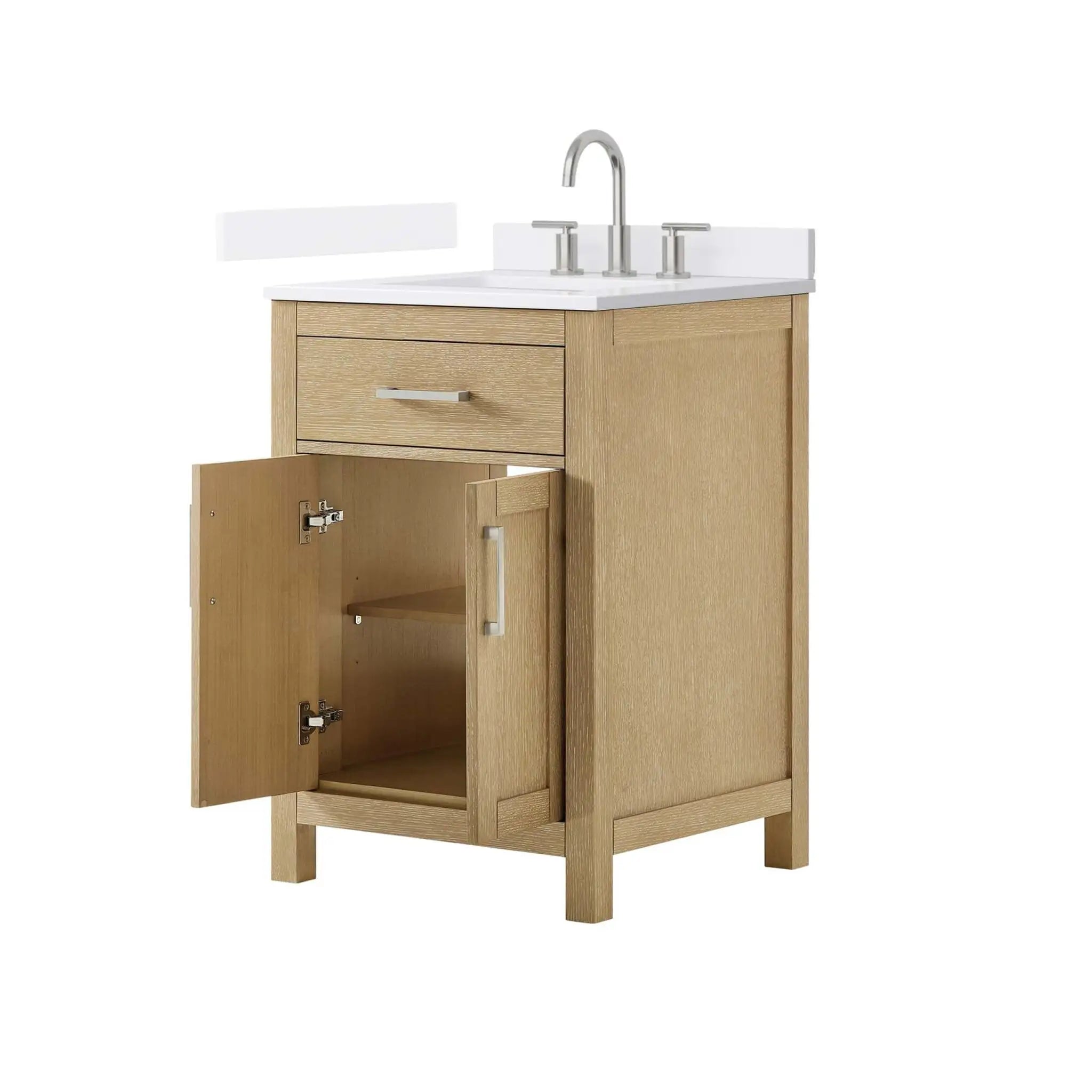 24" Beckett Single Bathroom Vanity in Whitewashed Oak with Brushed Nickel Trim by Wyndham