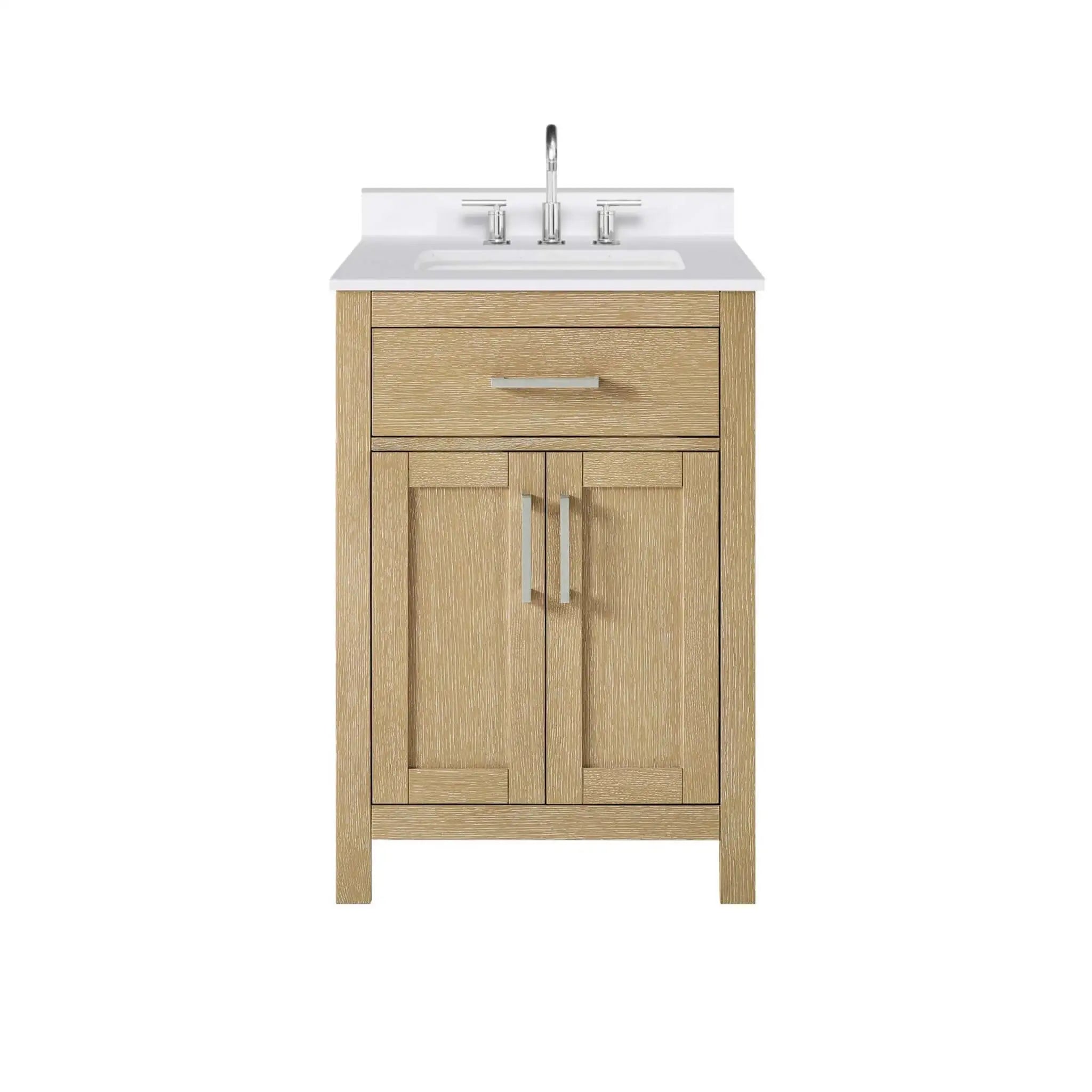 24" Beckett Single Bathroom Vanity in Whitewashed Oak with Brushed Nickel Trim by Wyndham