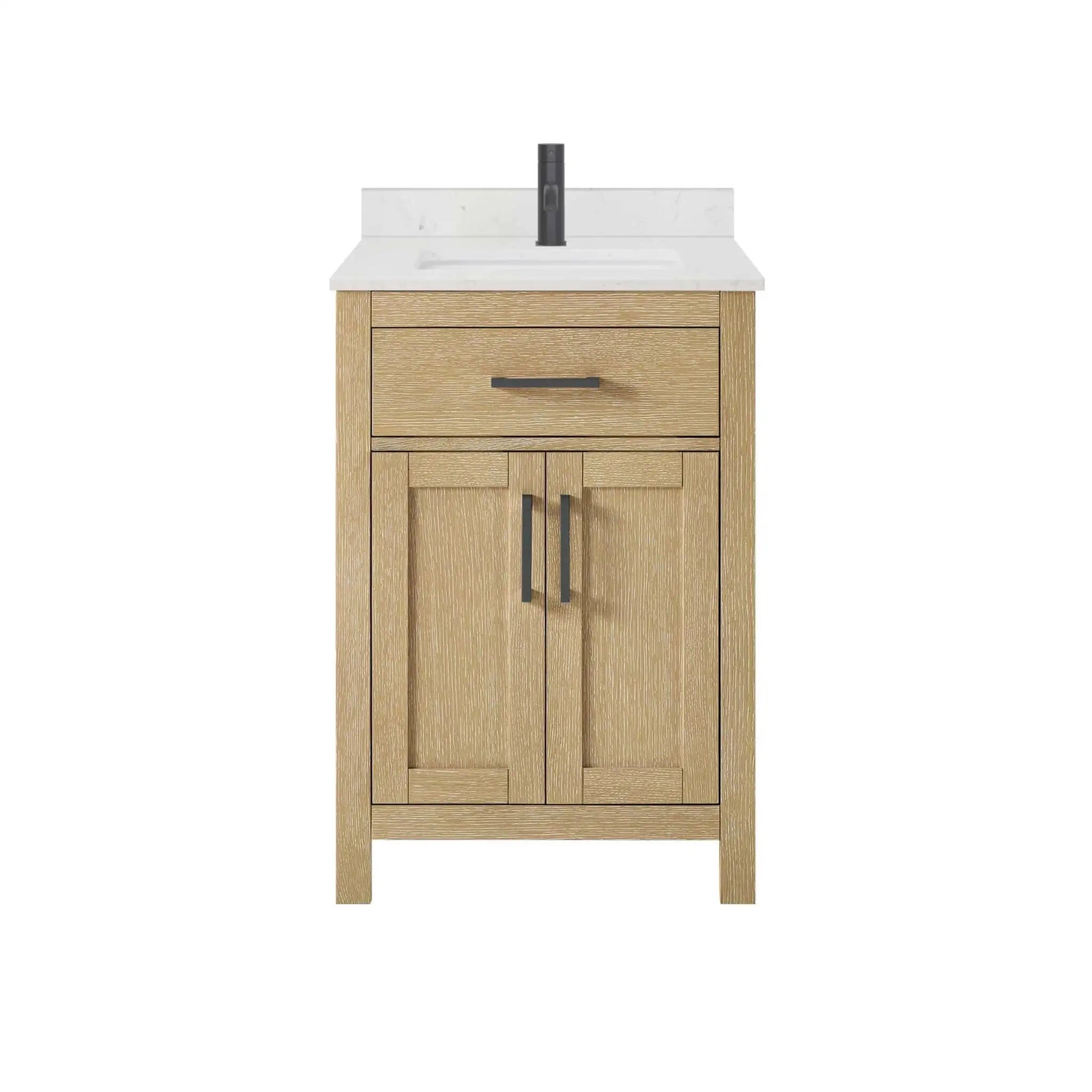 24" Beckett Single Bathroom Vanity in Whitewashed Oak with Matte Black Trim by Wyndham