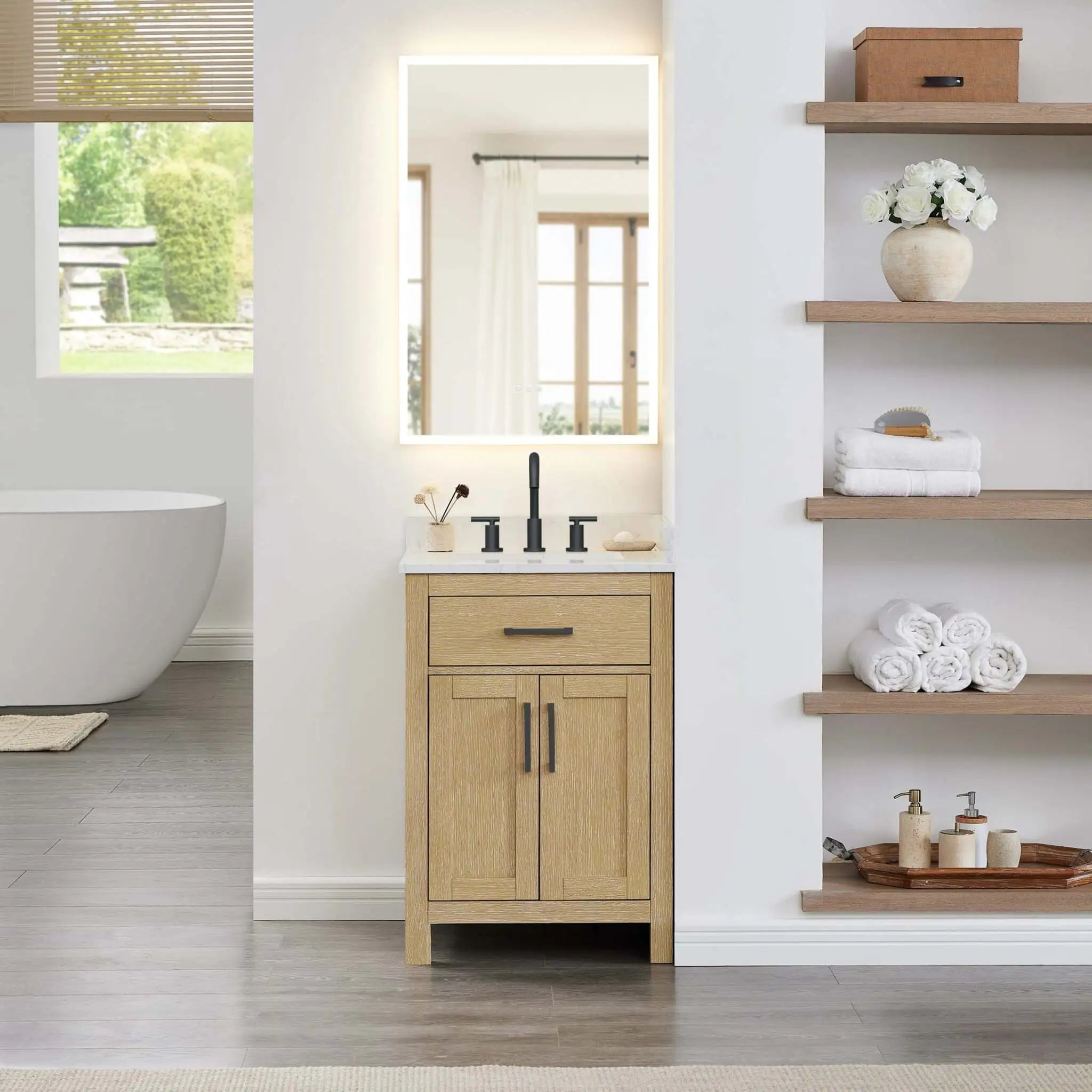 24" Beckett Single Bathroom Vanity in Whitewashed Oak with Matte Black Trim by Wyndham