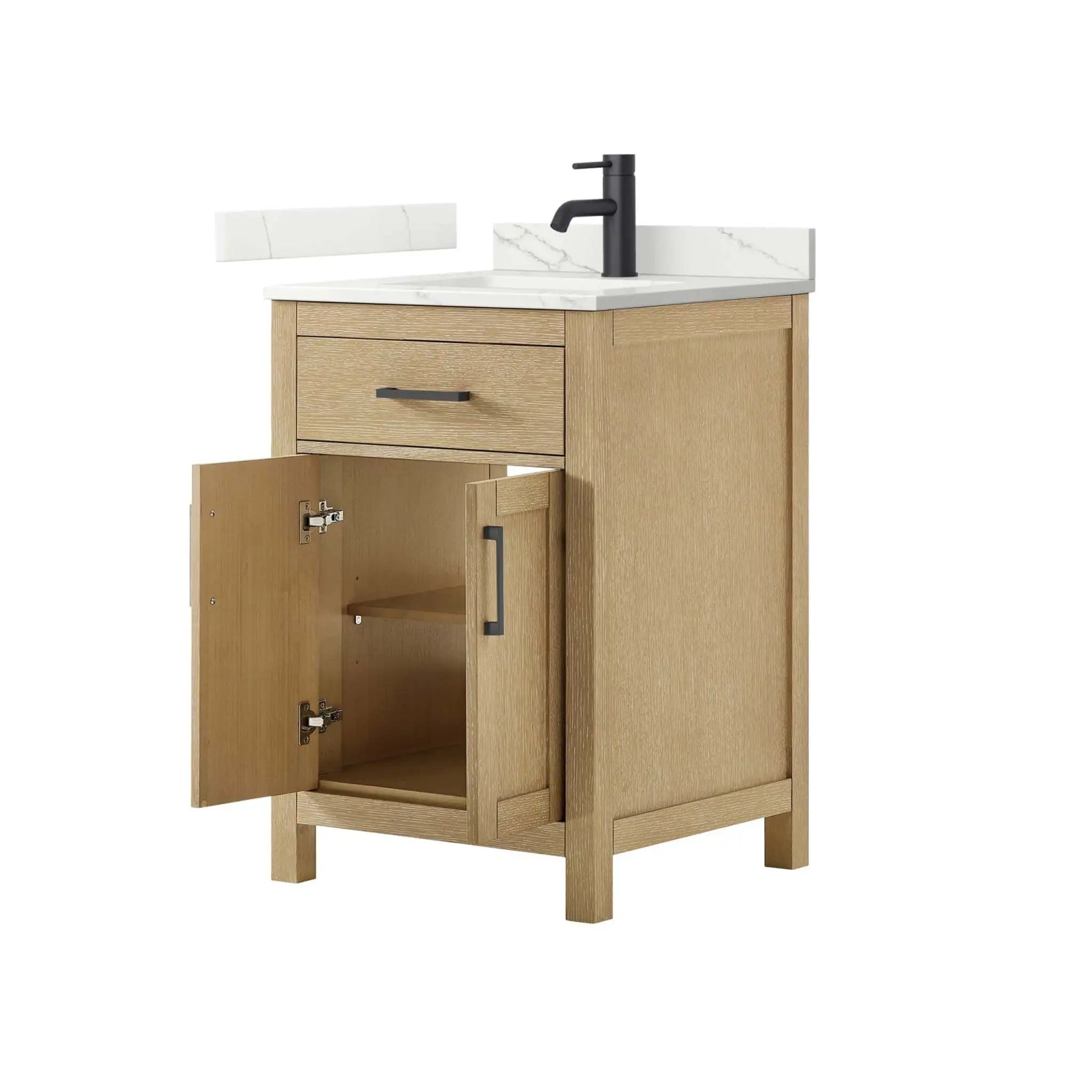 24" Beckett Single Bathroom Vanity in Whitewashed Oak with Matte Black Trim by Wyndham