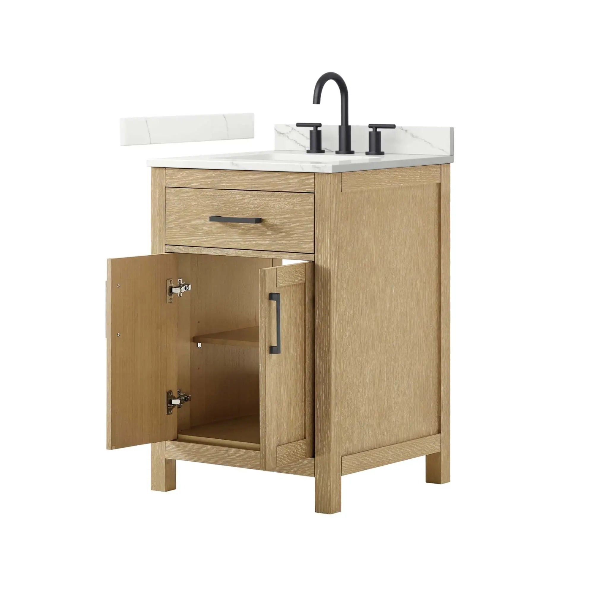 24" Beckett Single Bathroom Vanity in Whitewashed Oak with Matte Black Trim by Wyndham