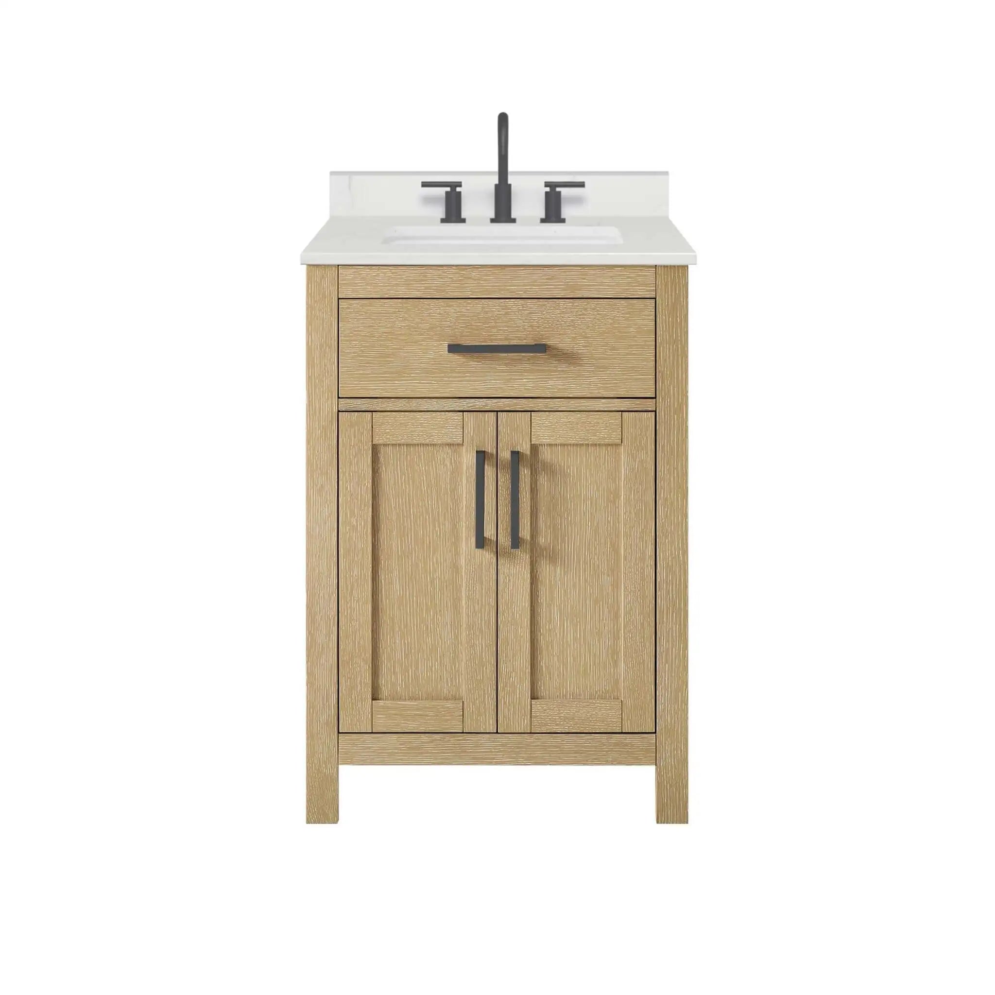 24" Beckett Single Bathroom Vanity in Whitewashed Oak with Matte Black Trim by Wyndham