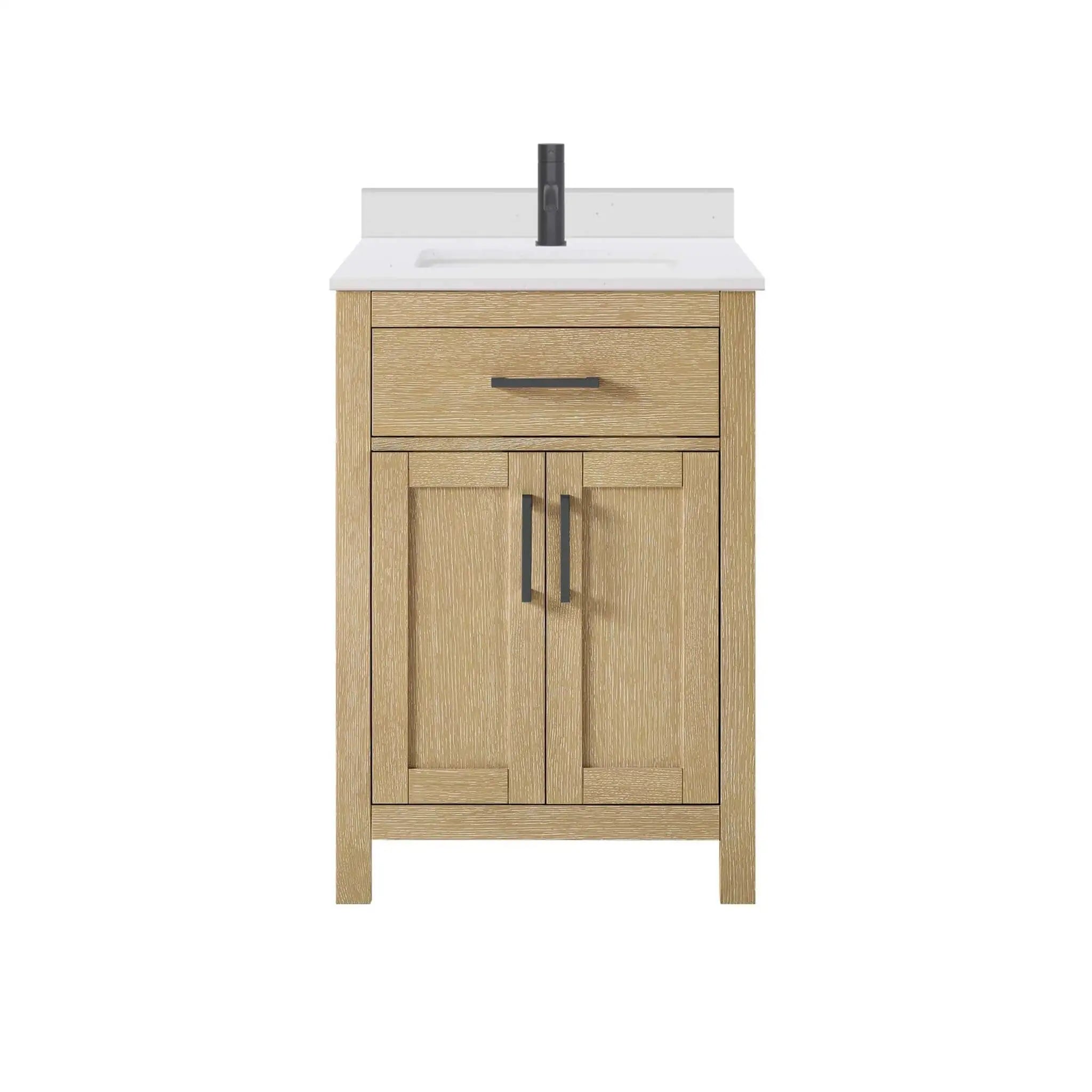 24" Beckett Single Bathroom Vanity in Whitewashed Oak with Matte Black Trim by Wyndham