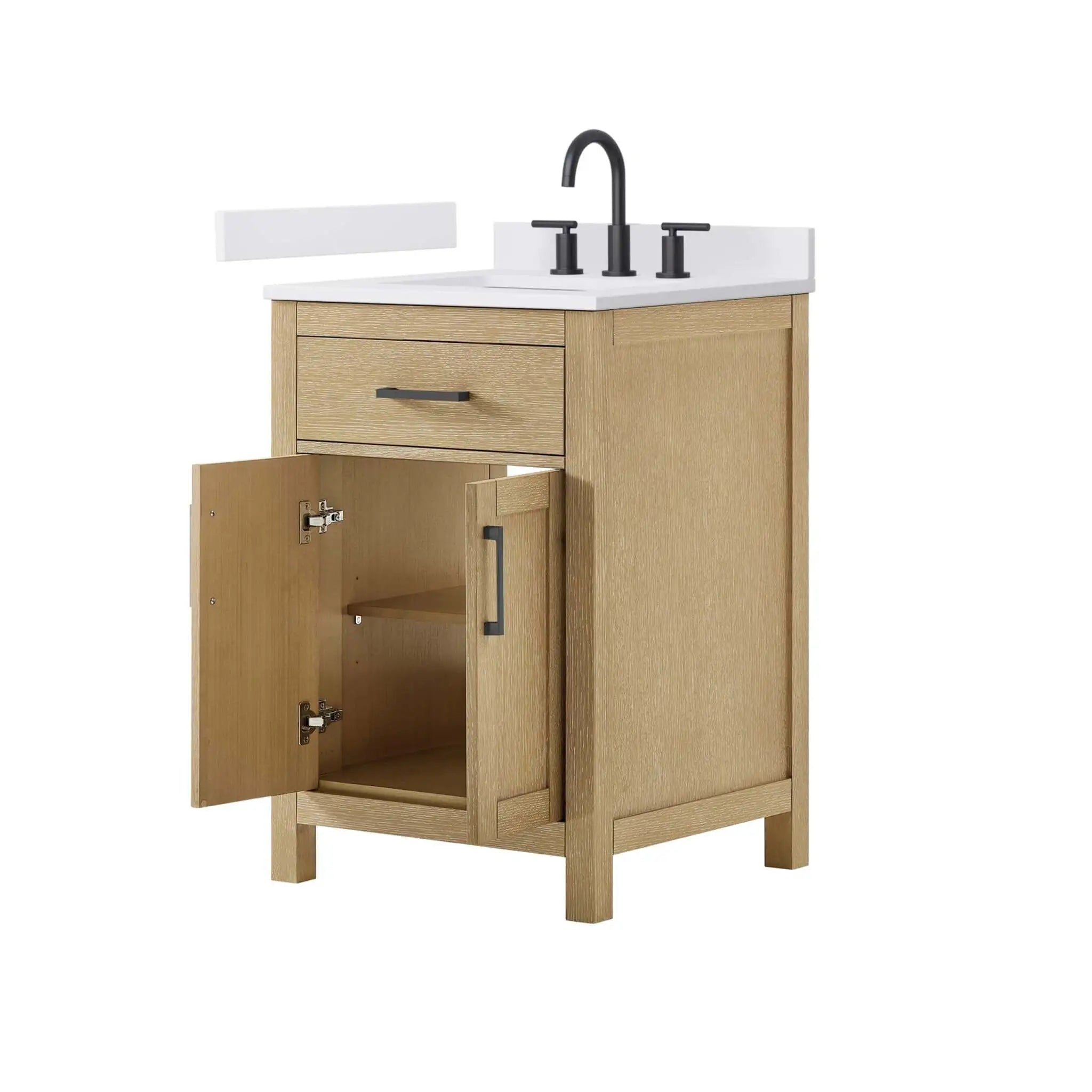24" Beckett Single Bathroom Vanity in Whitewashed Oak with Matte Black Trim by Wyndham