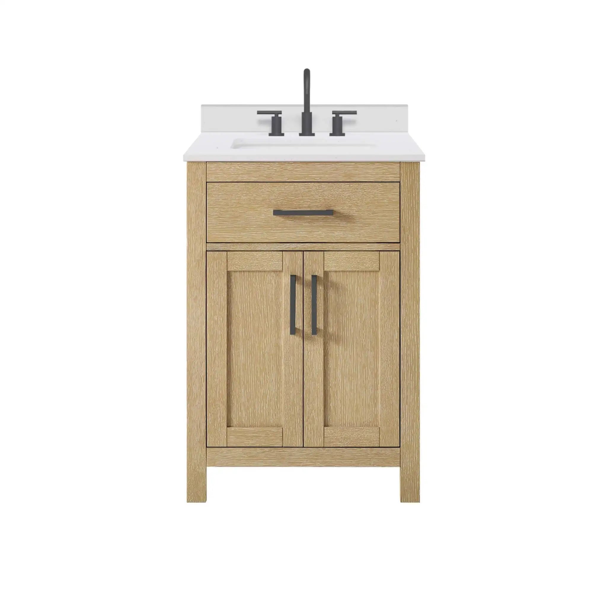 24" Beckett Single Bathroom Vanity in Whitewashed Oak with Matte Black Trim by Wyndham