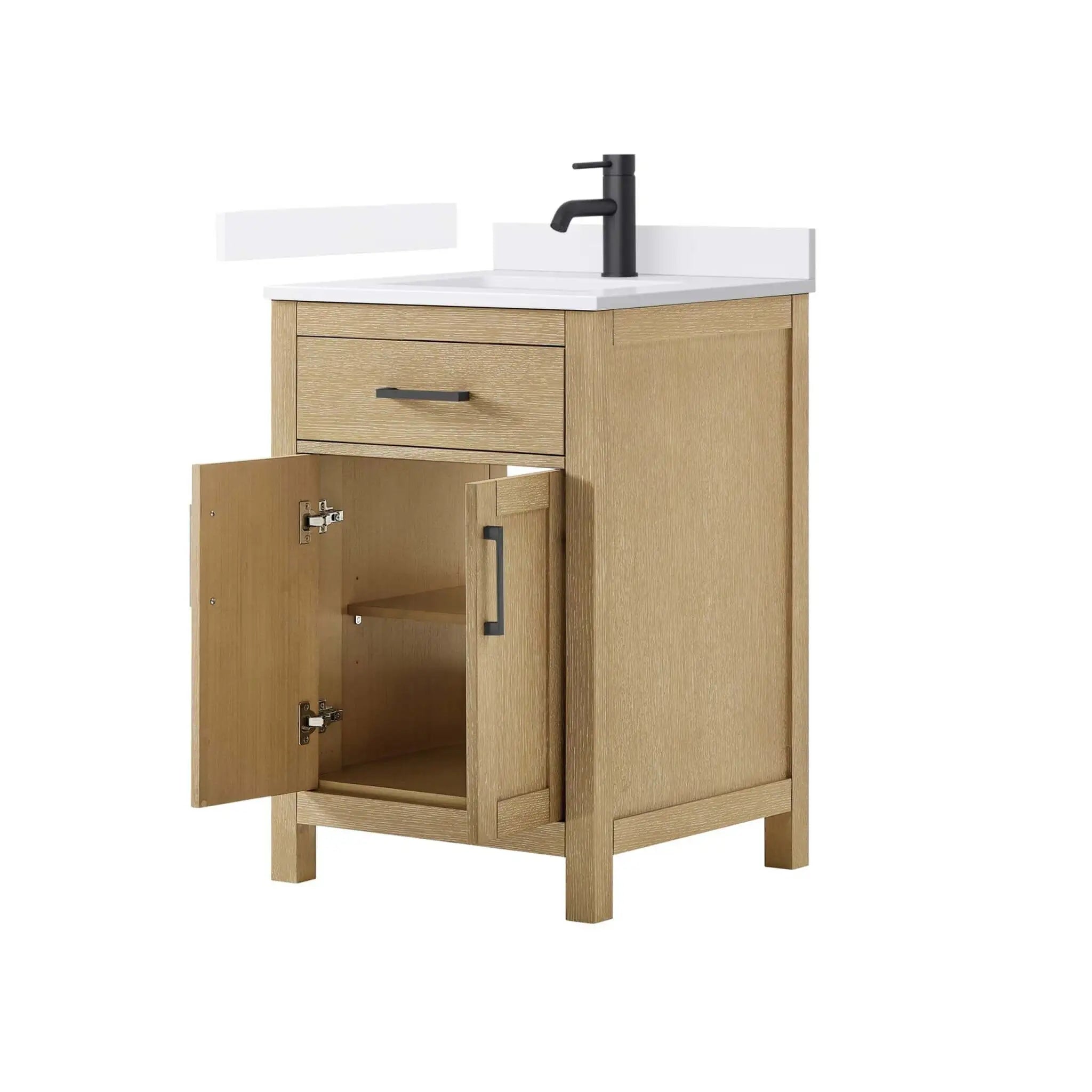 24" Beckett Single Bathroom Vanity in Whitewashed Oak with Matte Black Trim by Wyndham