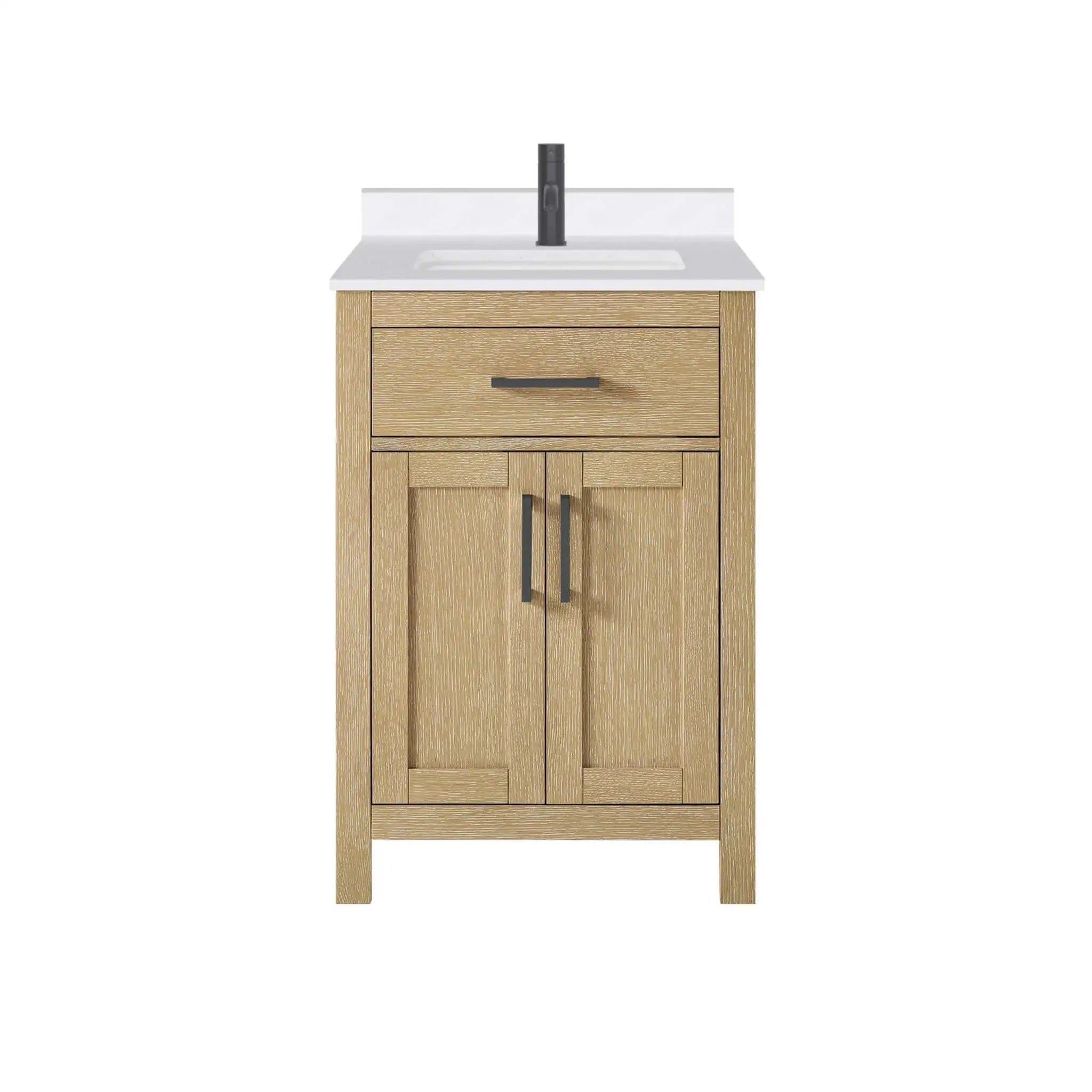 24" Beckett Single Bathroom Vanity in Whitewashed Oak with Matte Black Trim by Wyndham