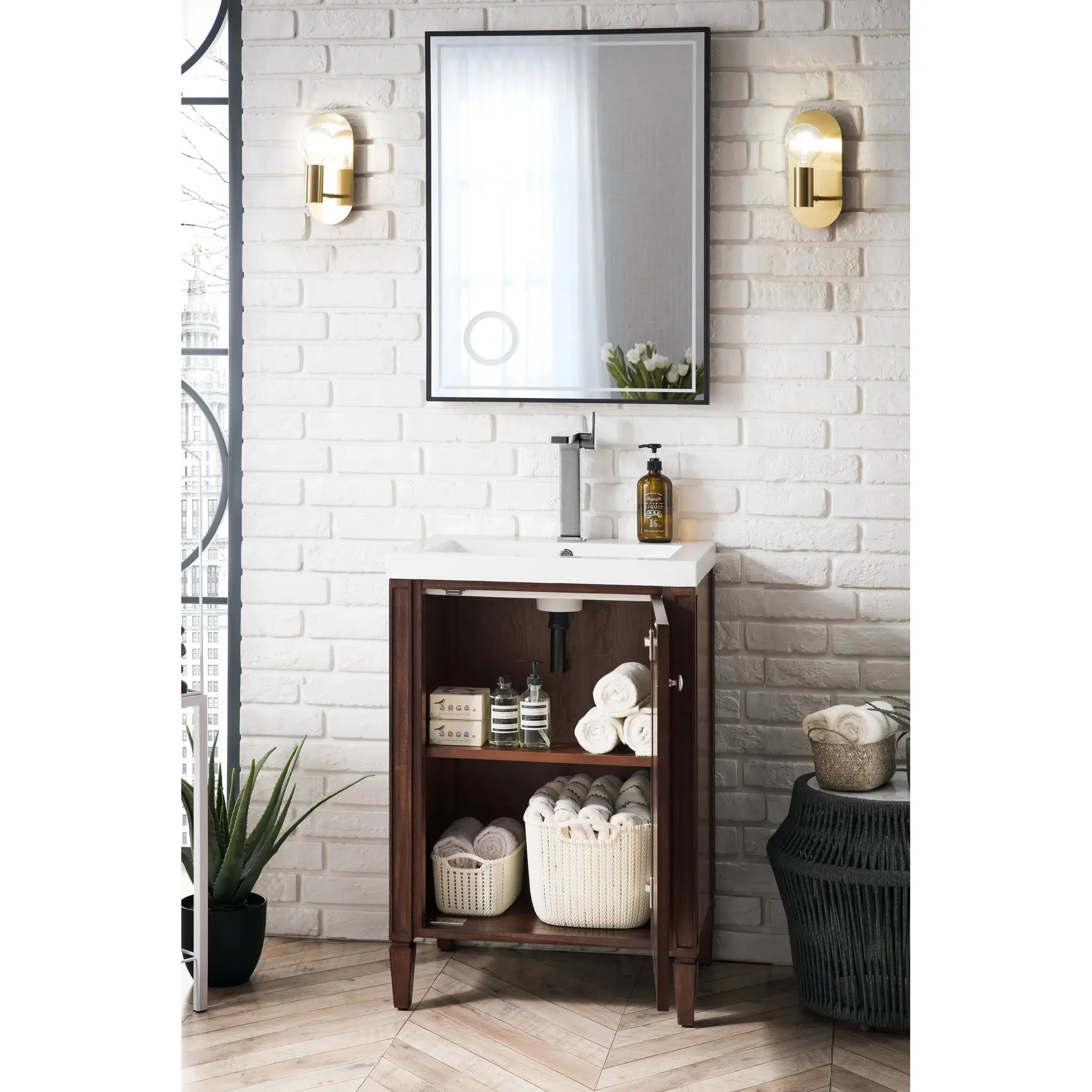 24" Britannia Single Vanity in Mid-Century Acacia-White Glossy image 2